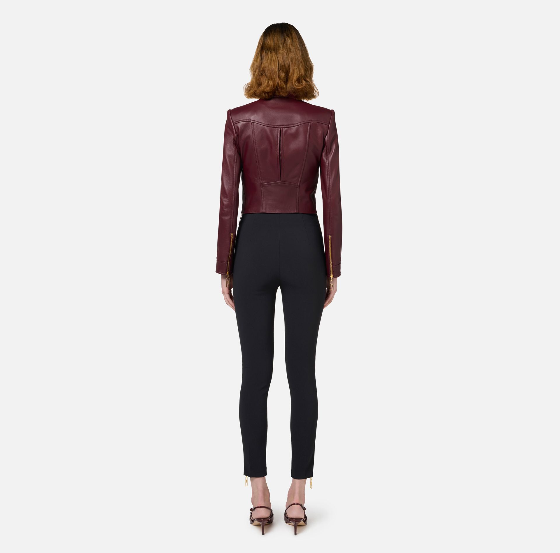 Pantalon droit en crêpe stretch avec zips - Elisabetta Franchi® Outlet