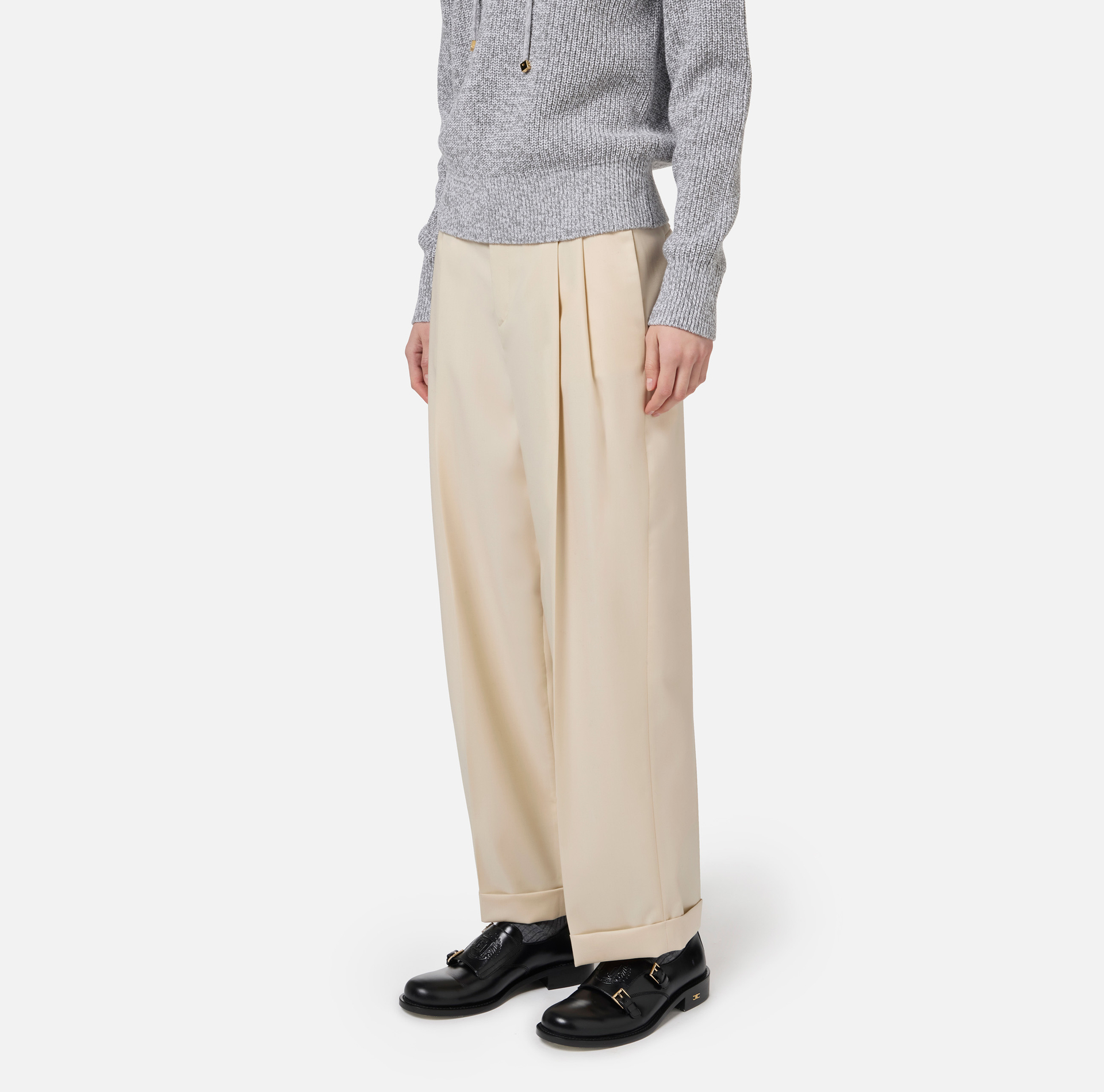 Turned-up trousers in cool wool with darts | Elisabetta Franchi® Outlet