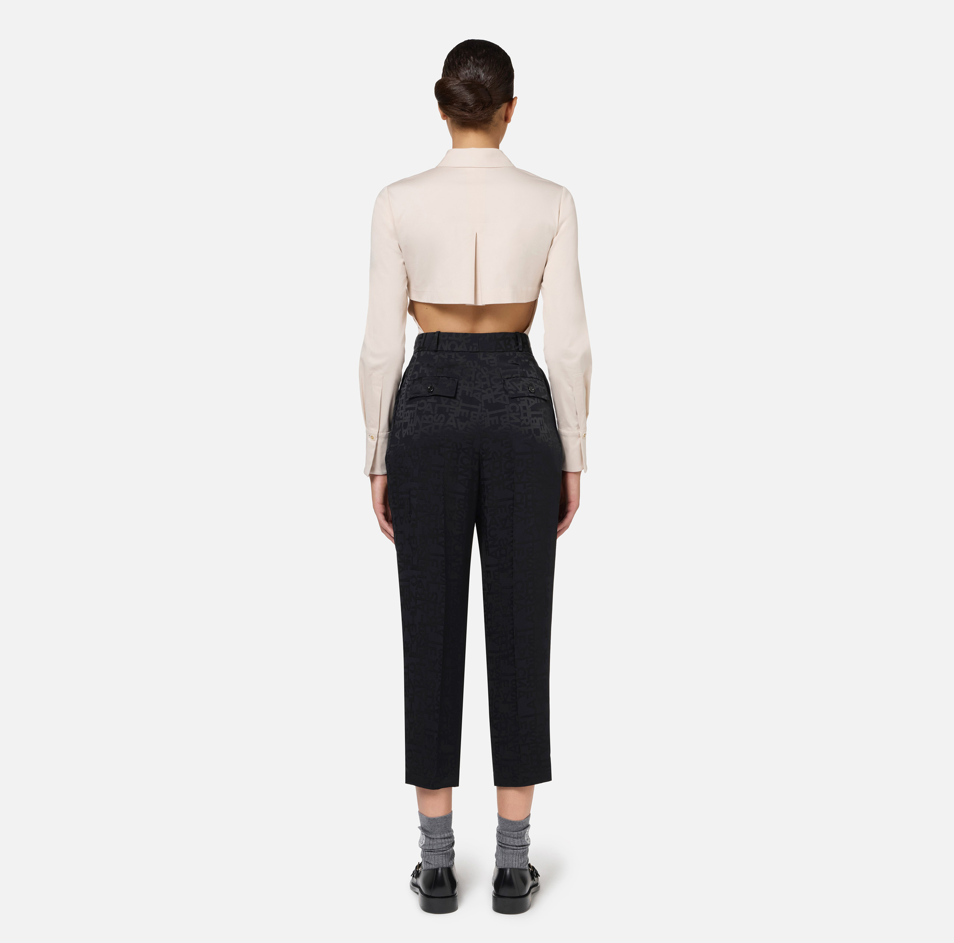 Straight trousers in jacquard crêpe fabric with lettering - Elisabetta Franchi® Outlet