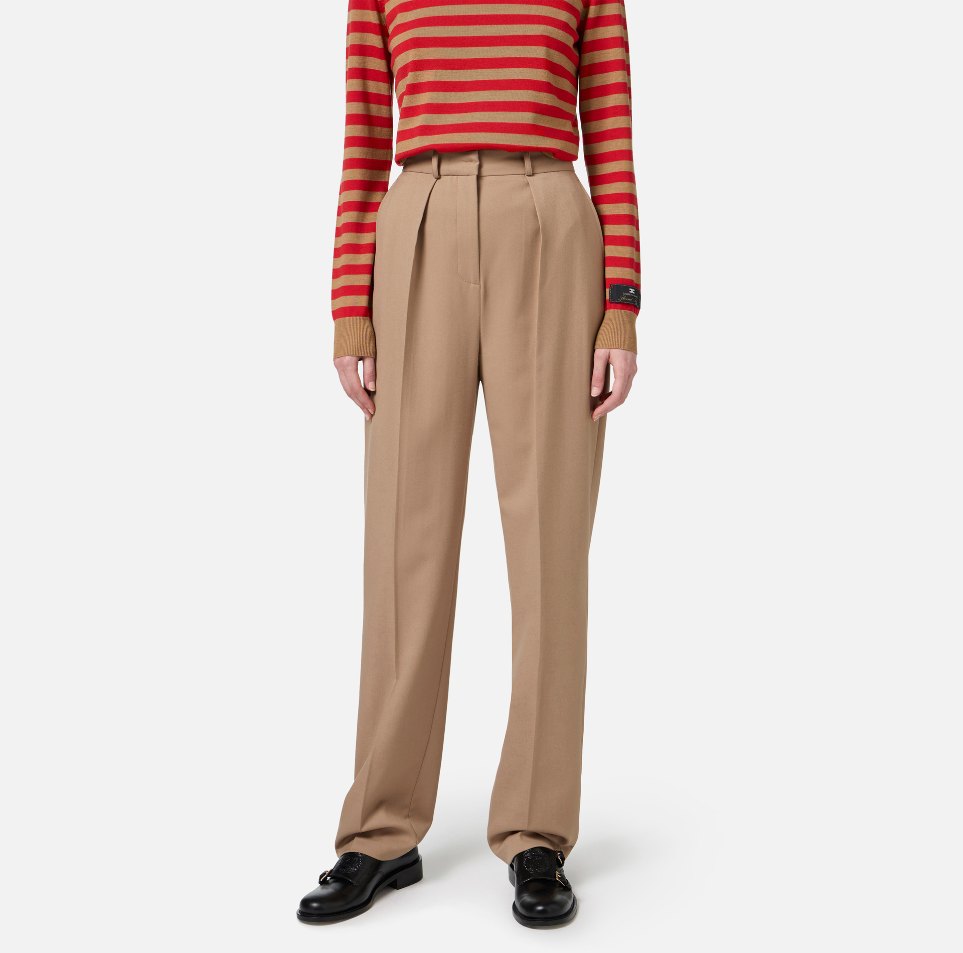 Pantalone con pinces in fresco di lana - Elisabetta Franchi® Outlet