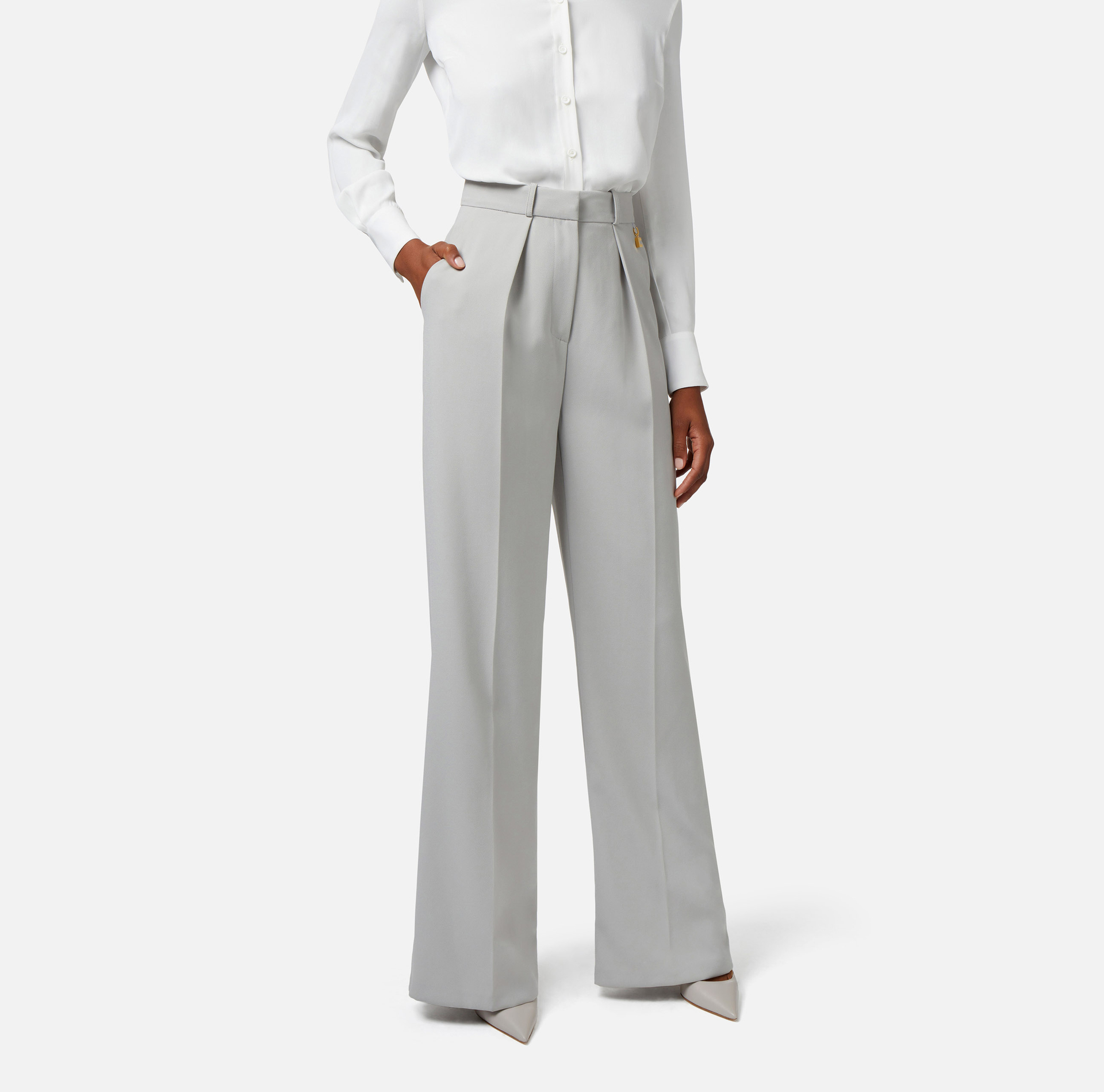 Straight trousers in woven crêpe fabric with darts - Elisabetta Franchi® Outlet