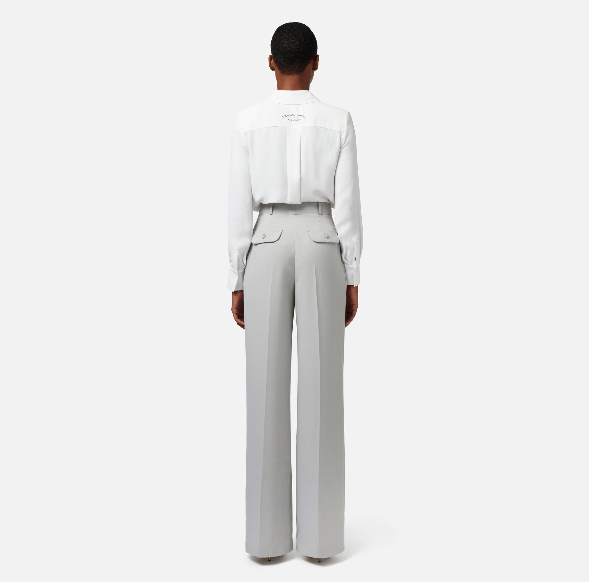 Straight trousers in woven crêpe fabric with darts - Elisabetta Franchi® Outlet