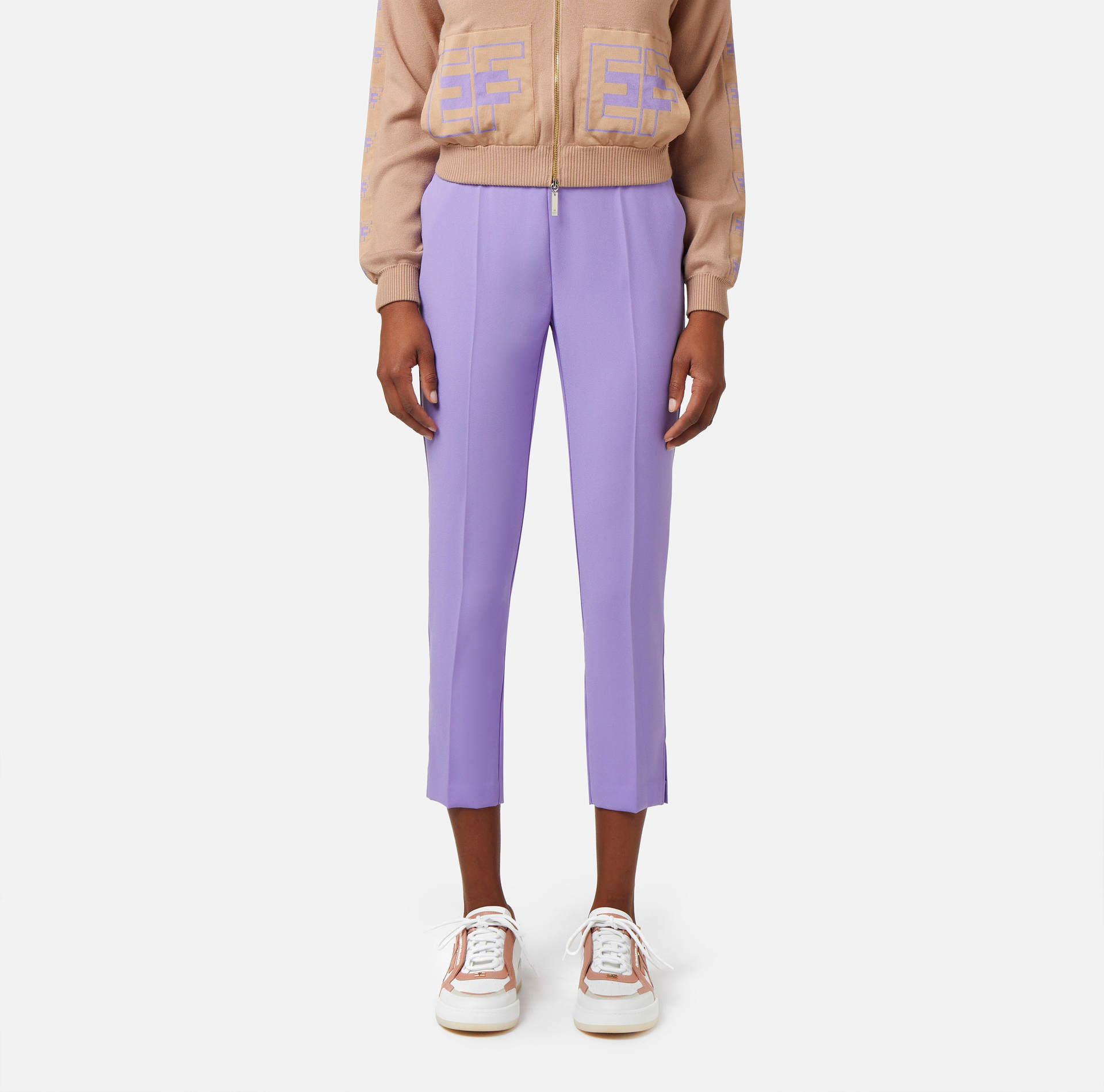 Straight trousers in crêpe fabric with horsebit - Elisabetta Franchi® Outlet