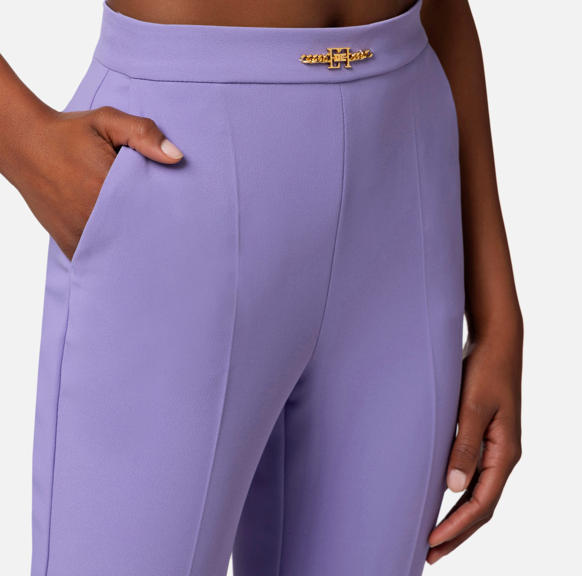 Straight trousers in crêpe fabric with horsebit - Elisabetta Franchi® Outlet