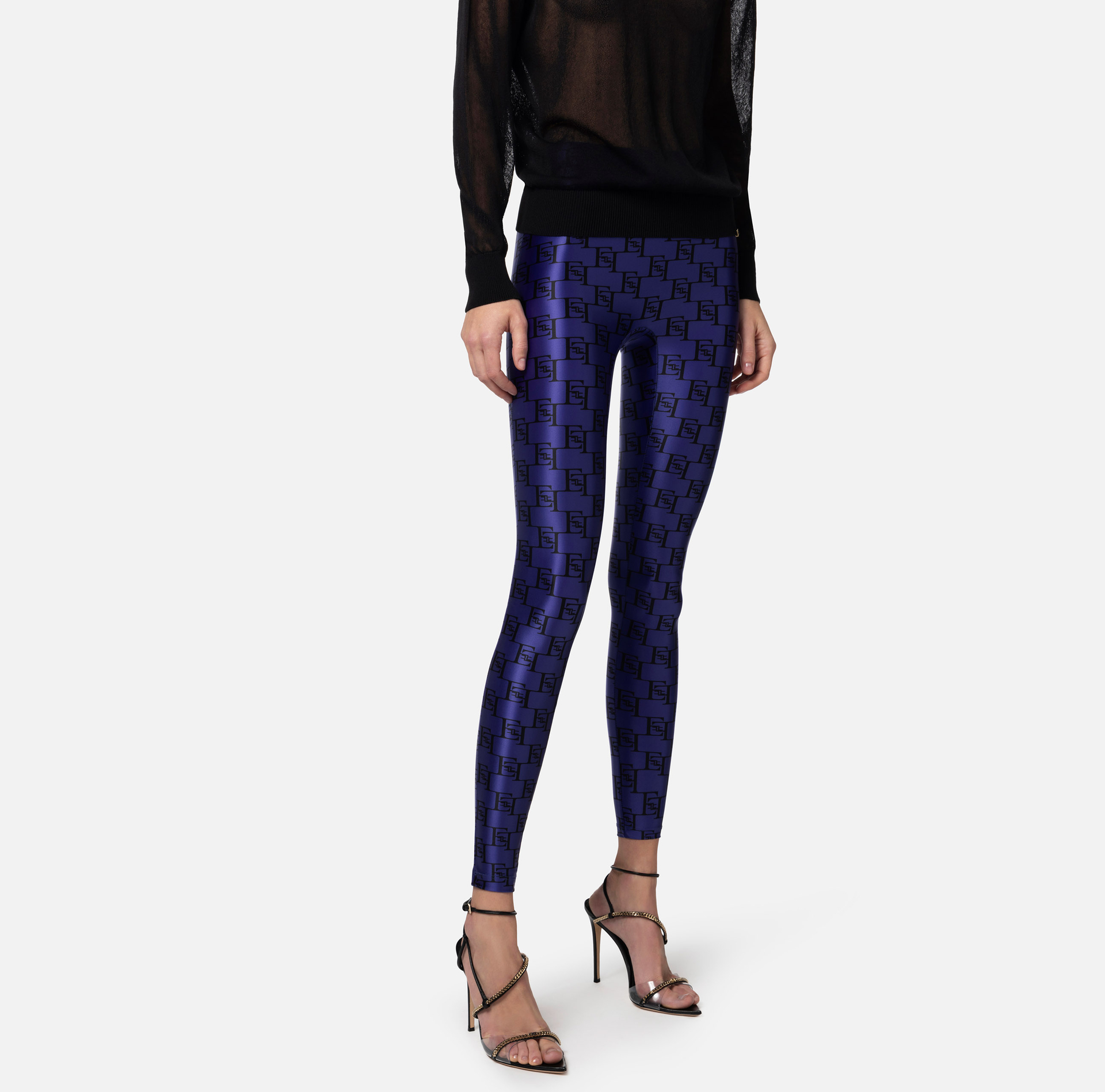 Lycra leggings with logo print - Elisabetta Franchi® Outlet