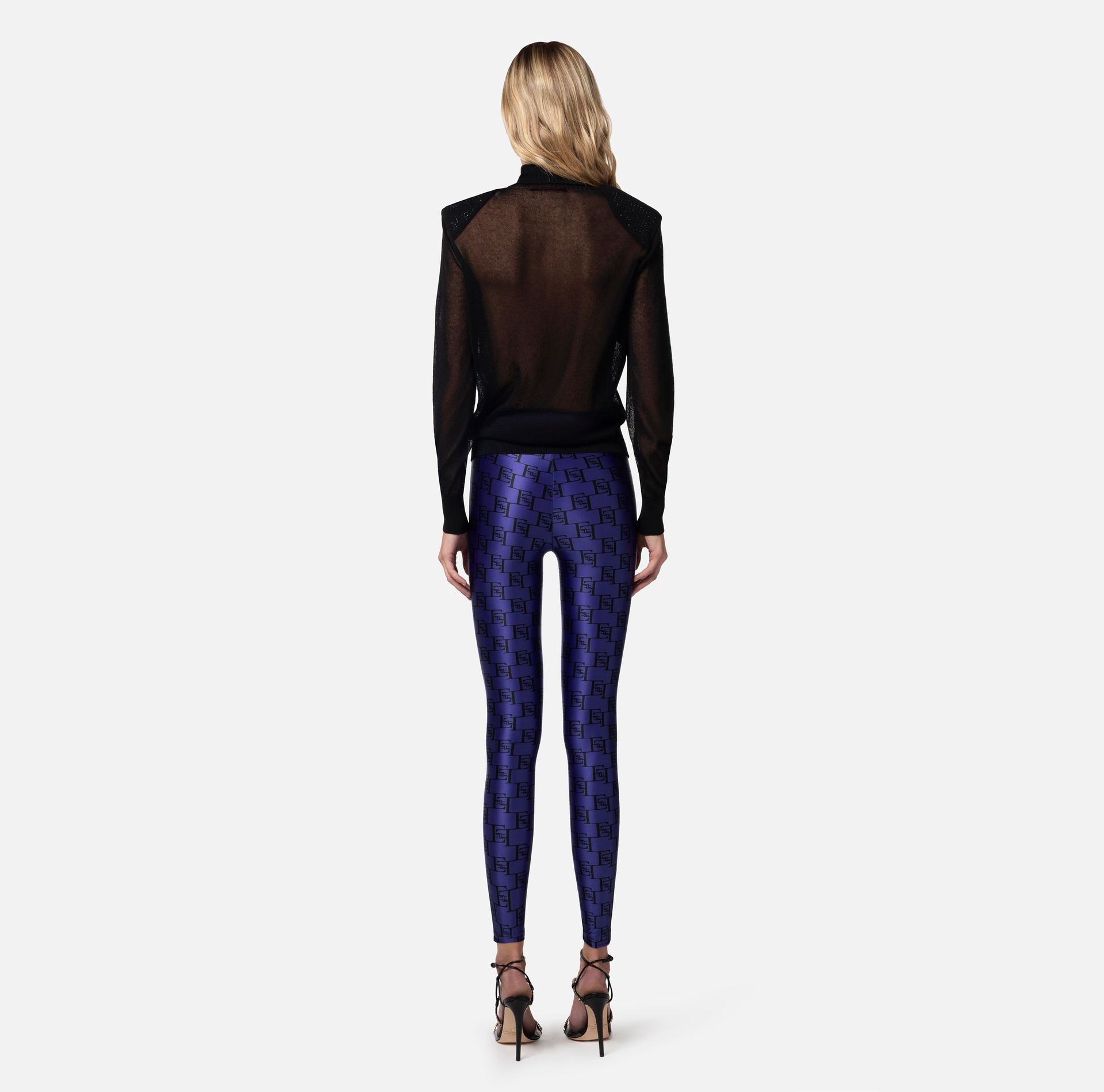 Lycra leggings with logo print - Elisabetta Franchi® Outlet