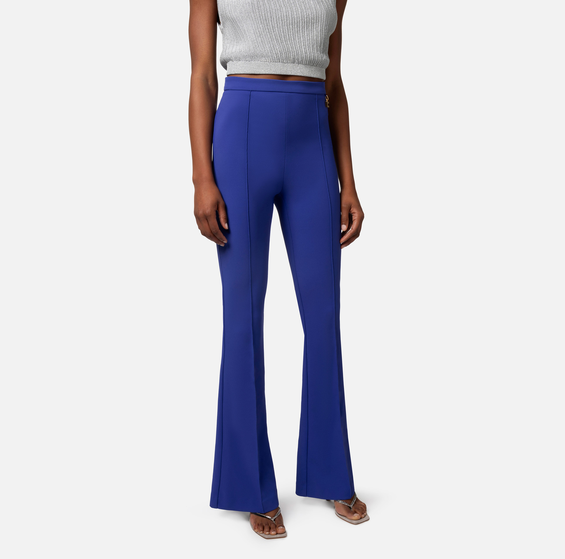 Pantalon palazzo en crêpe stretch avec breloques - Elisabetta Franchi® Outlet