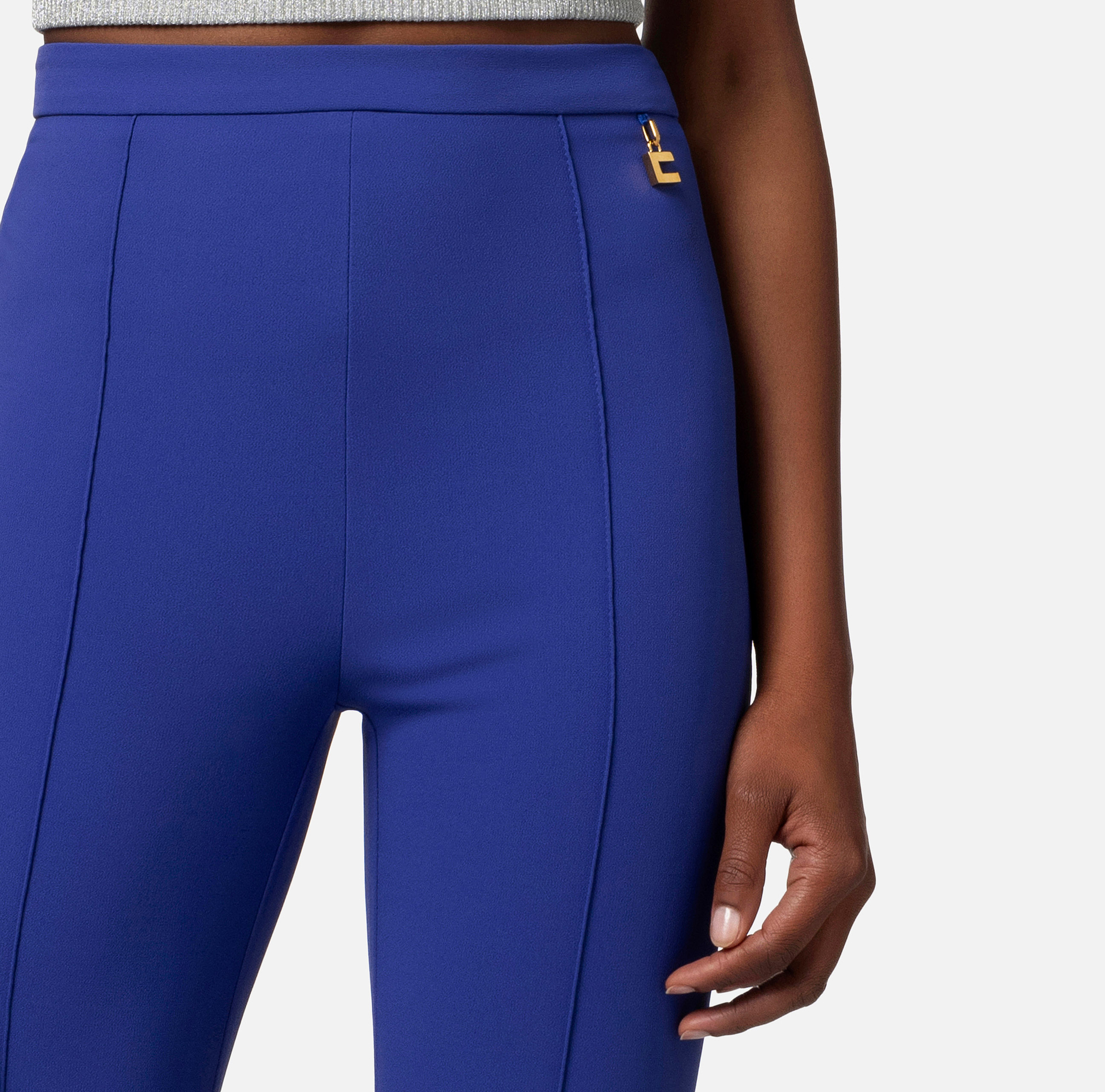 Pantalon palazzo en crêpe stretch avec breloques - Elisabetta Franchi® Outlet