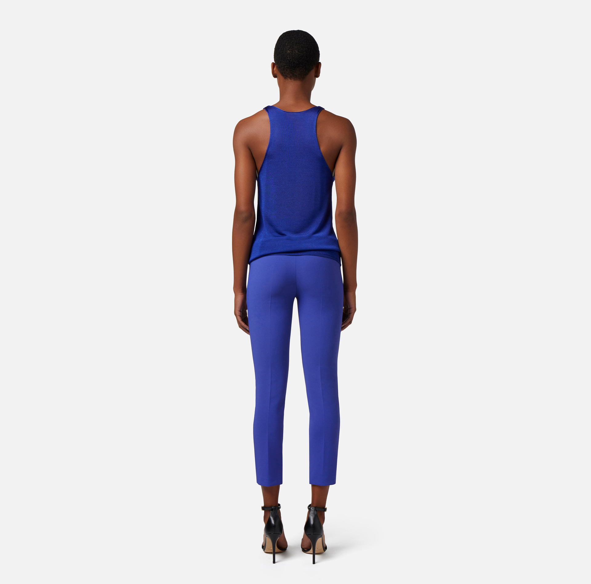 Pantalone dritto in crêpe stretch con patte - Elisabetta Franchi® Outlet