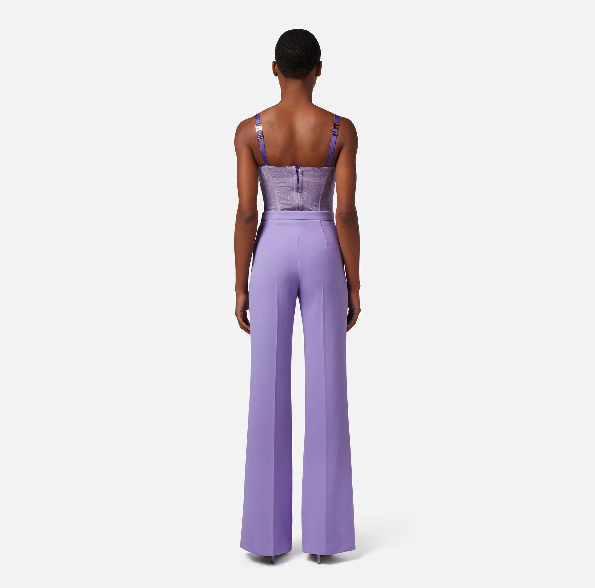 Pantalón palazzo de crepé elástico con solapas - Elisabetta Franchi® Outlet
