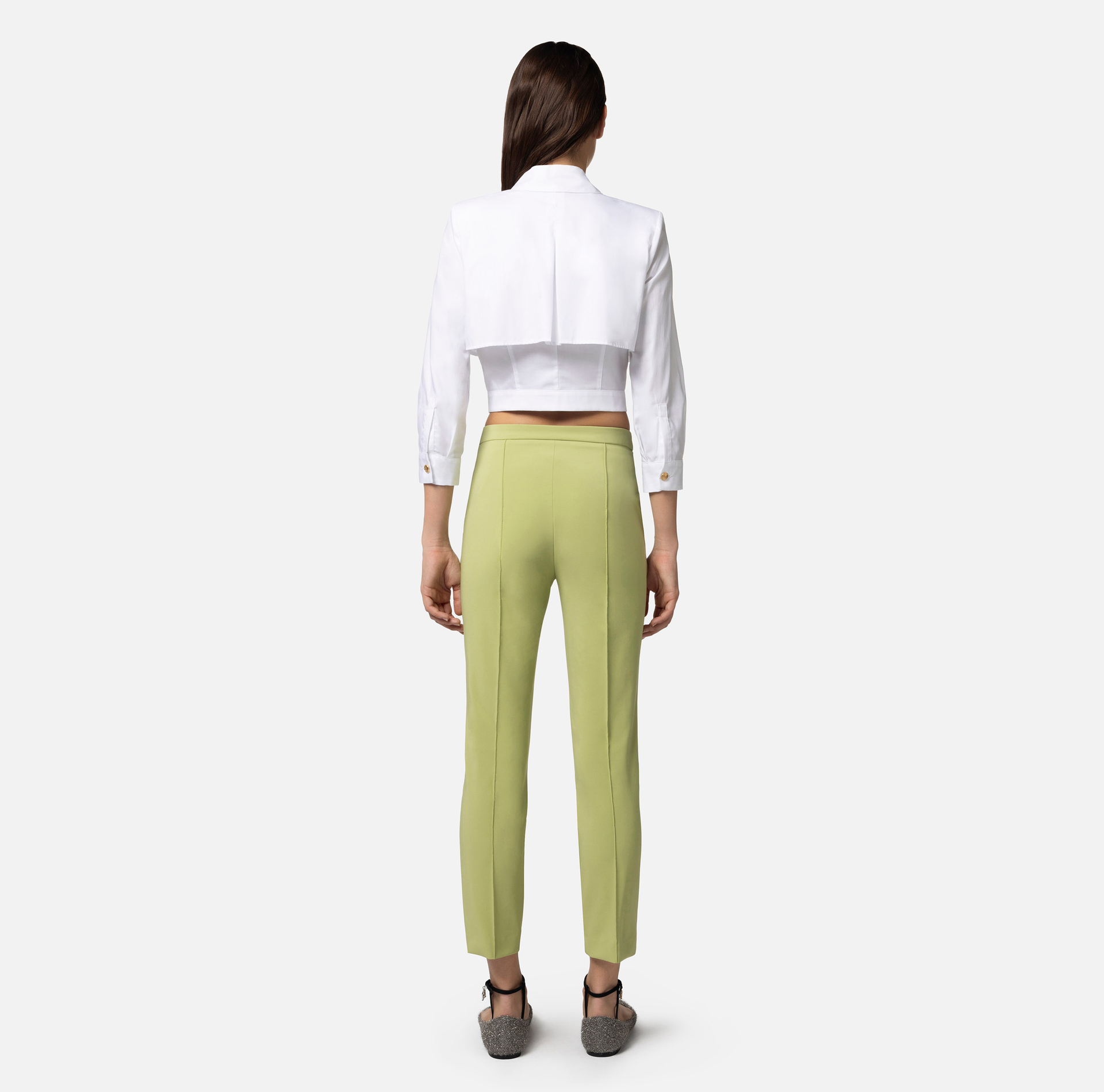 Pantalon droit en tissu technique bi-élastique avec mors - Elisabetta Franchi® Outlet