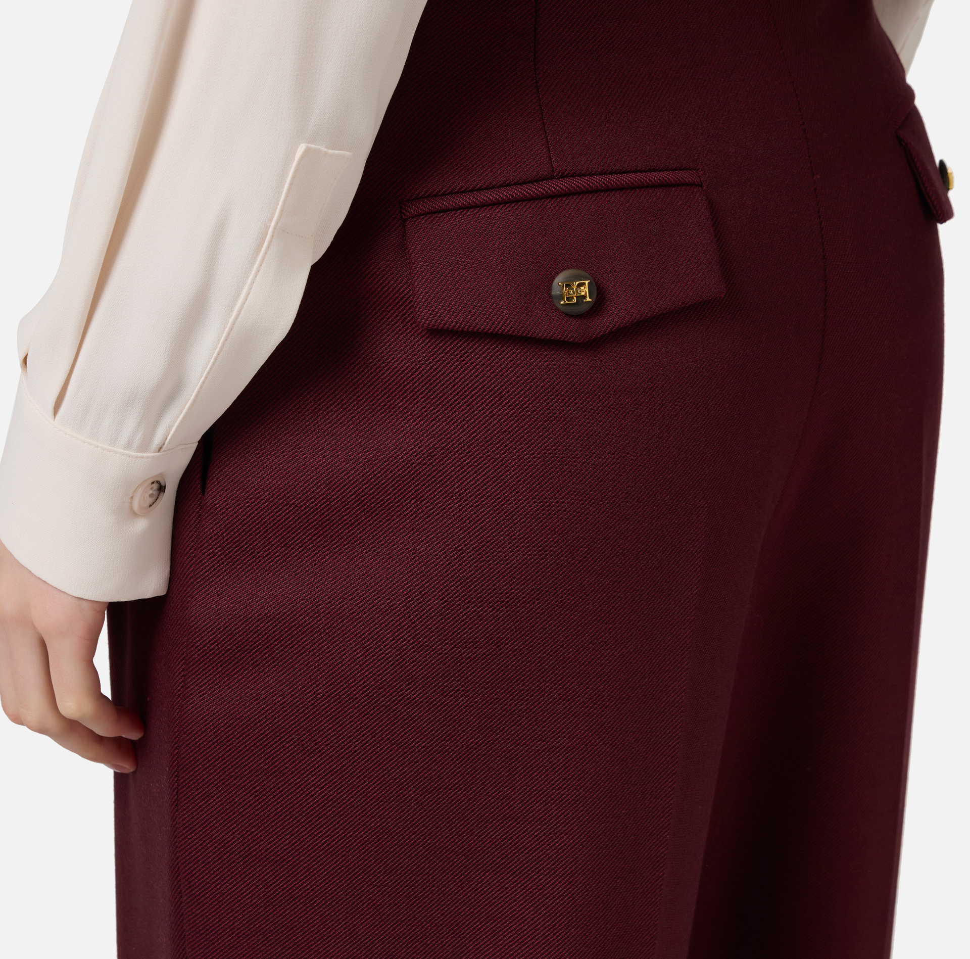 Pantalon jambe large avec pinces doubles en laine froide stretch - Elisabetta Franchi® Outlet