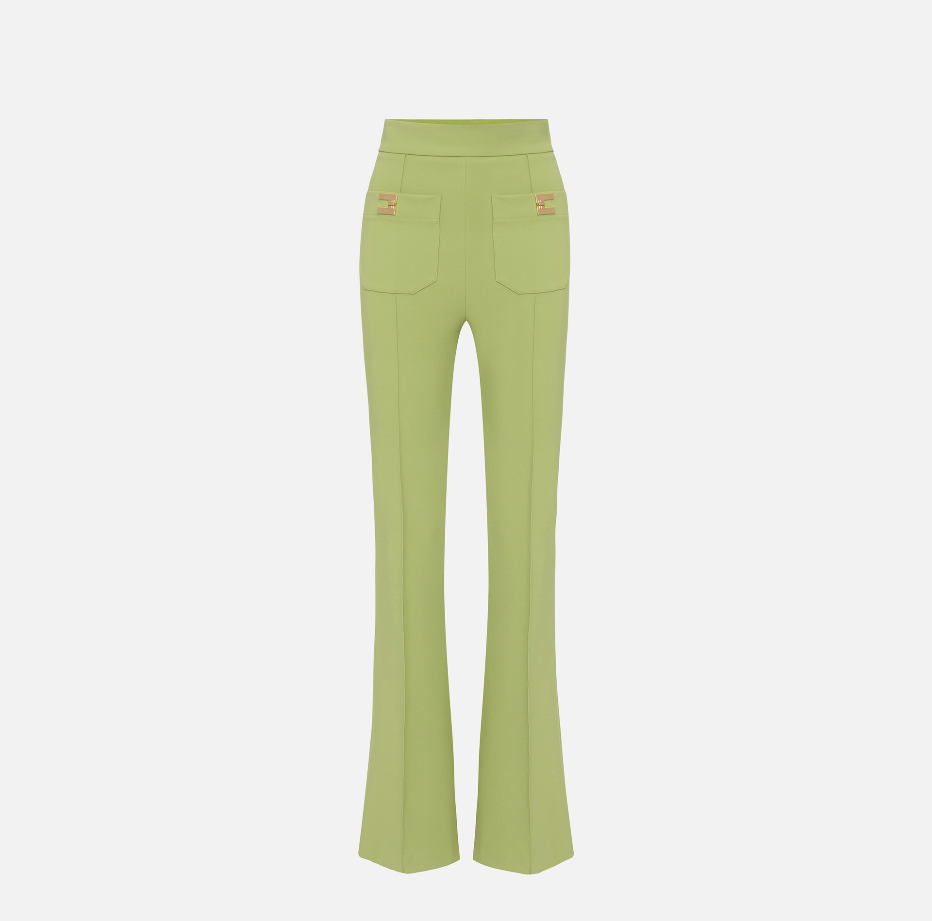Pantalon palazzo en crêpe stretch avec plaques logo - Elisabetta Franchi® Outlet