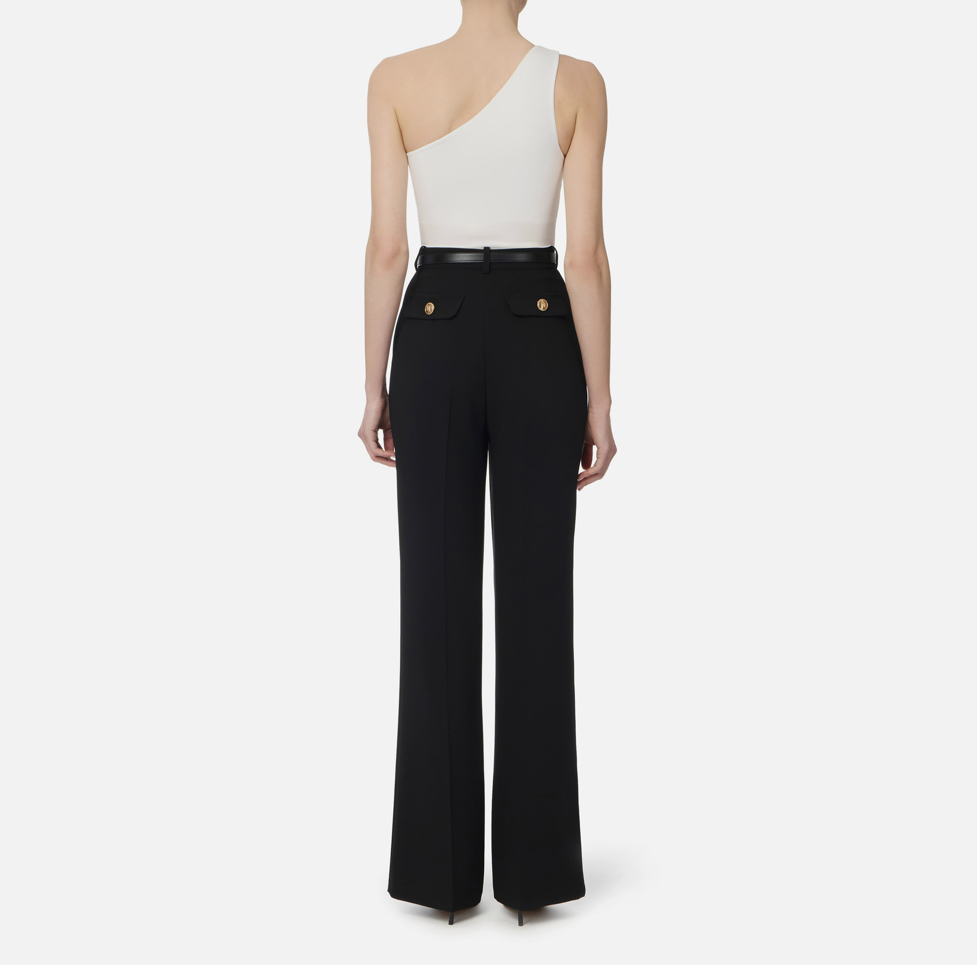 Pantalone palazzo in crêpe con cintura - Elisabetta Franchi® Outlet