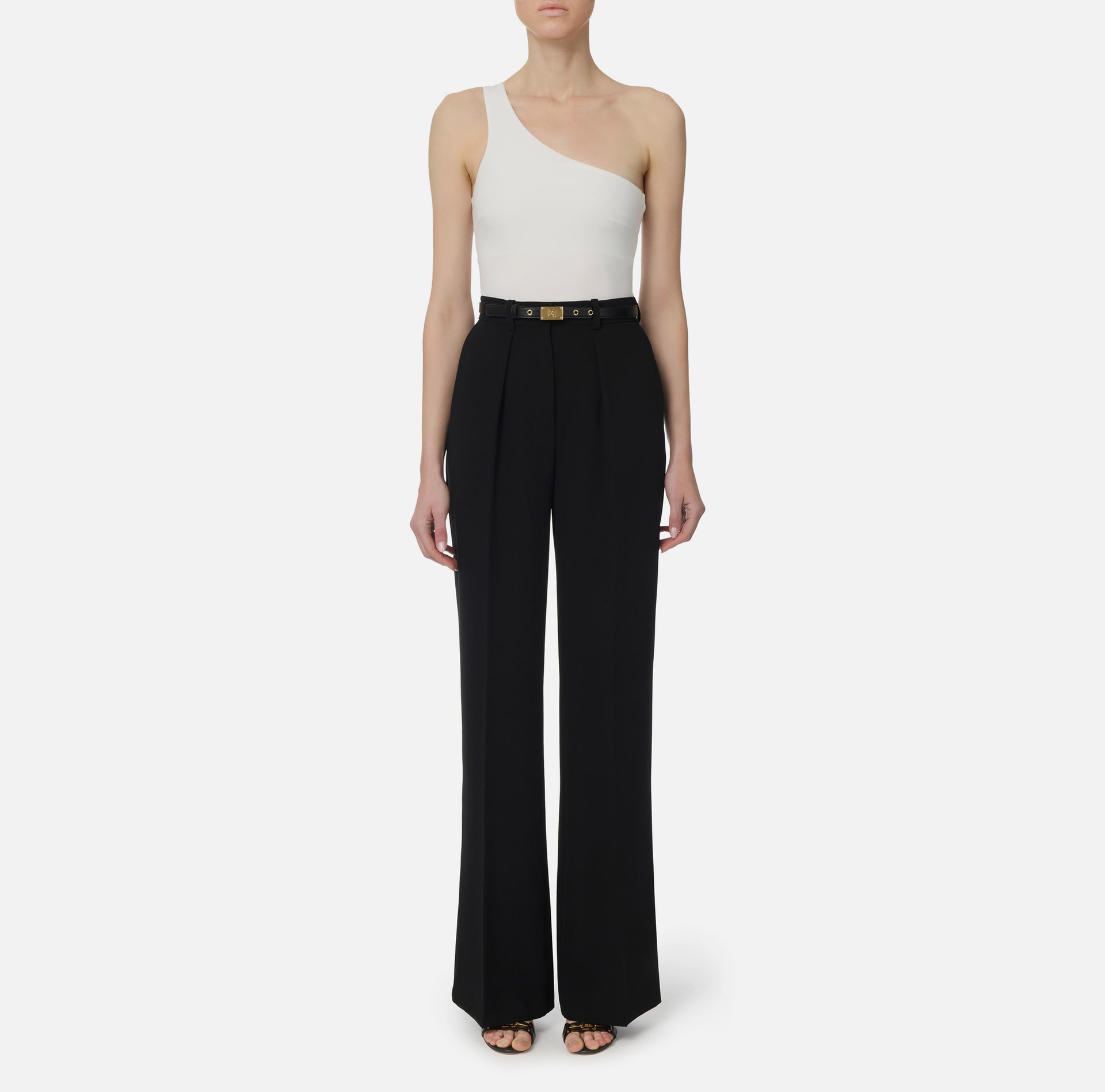 Pantalone palazzo in crêpe con cintura - Elisabetta Franchi® Outlet
