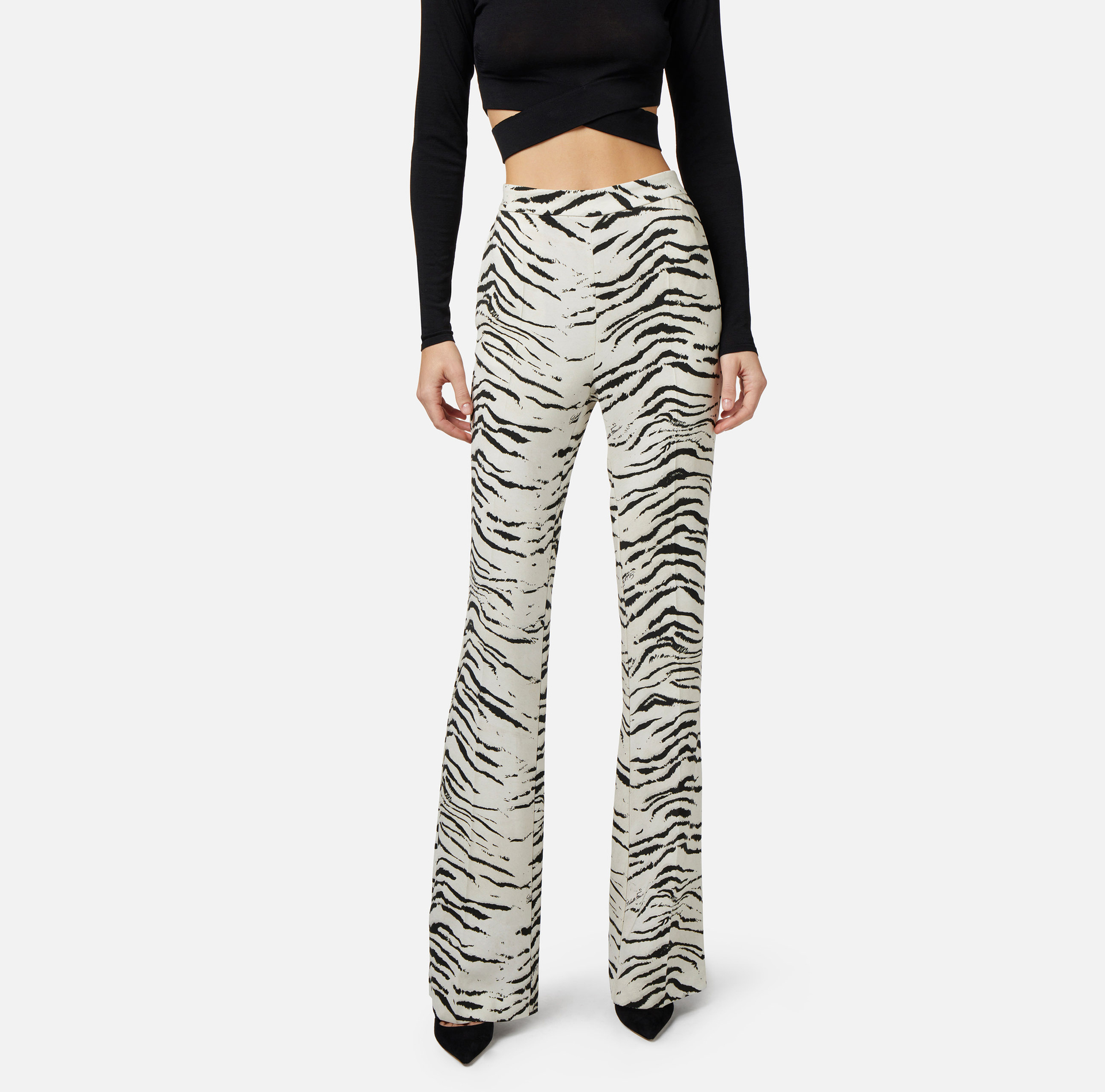 Straight trousers in viscose cady with animal print - Elisabetta Franchi® Outlet