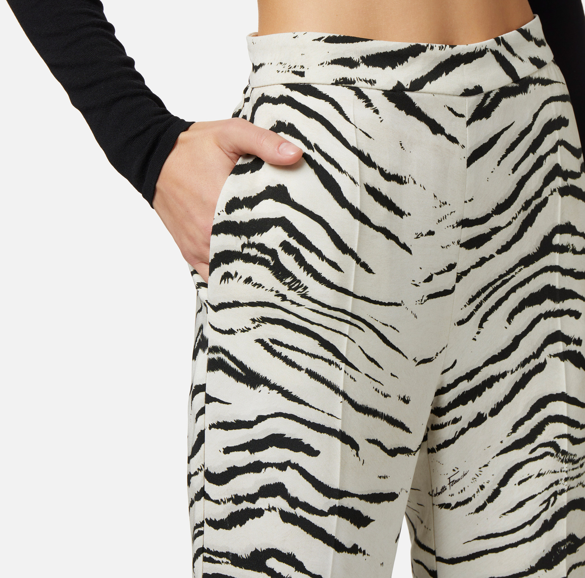 Straight trousers in viscose cady with animal print - Elisabetta Franchi® Outlet
