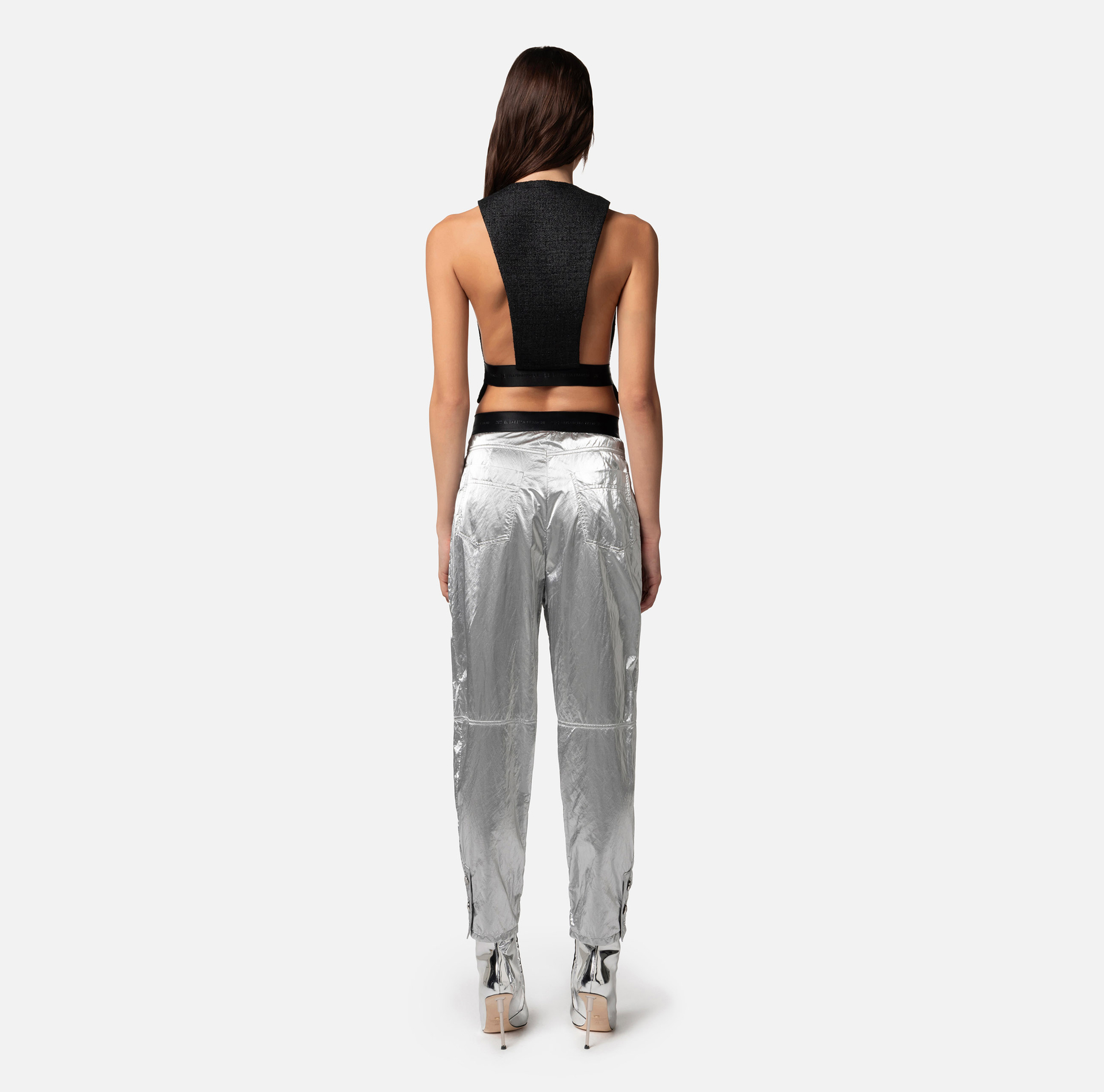 Metallic viscose boyfriend fit trousers - Elisabetta Franchi® Outlet