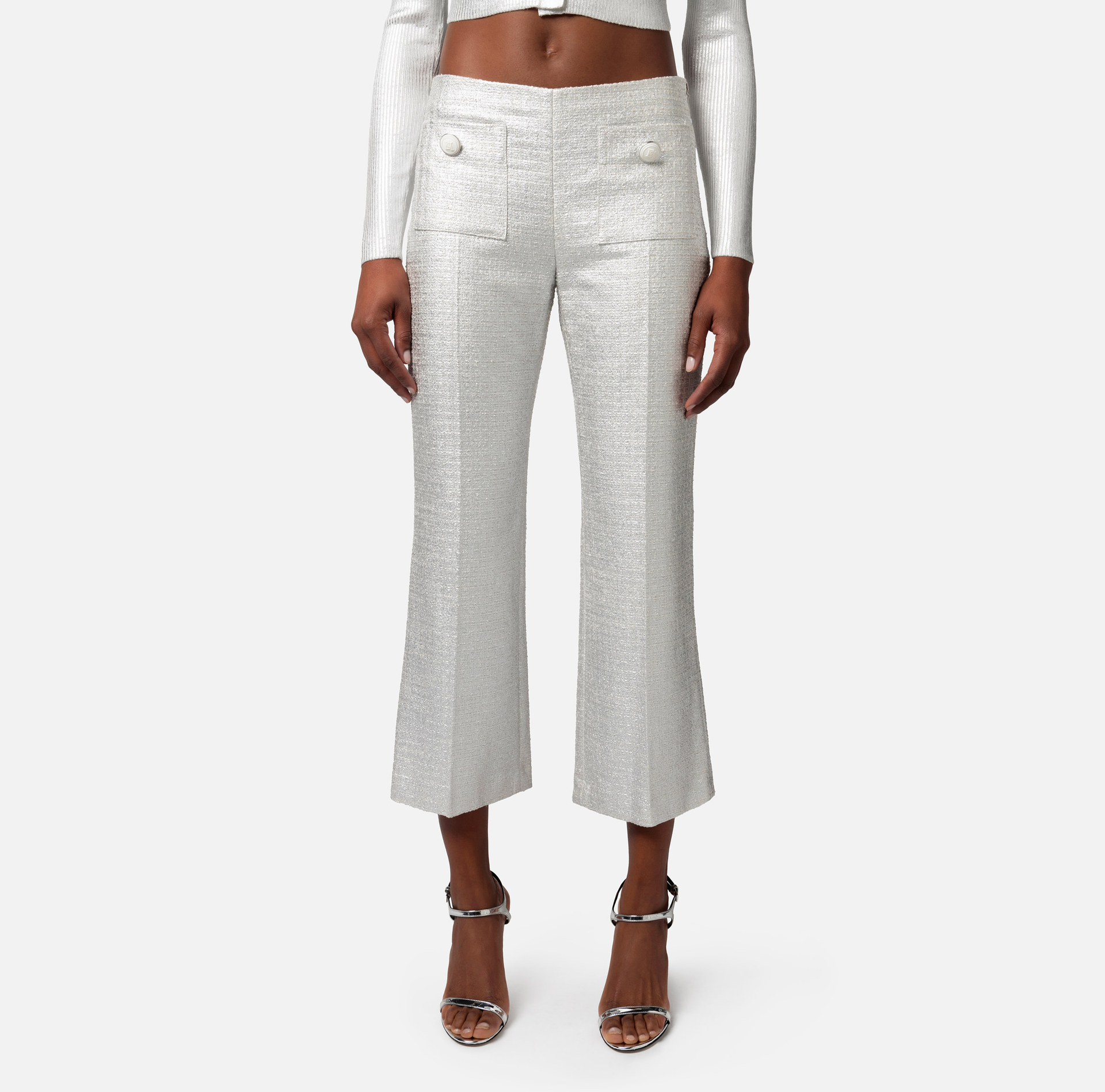 Pantalon droit en tweed laminé | Elisabetta Franchi® Outlet