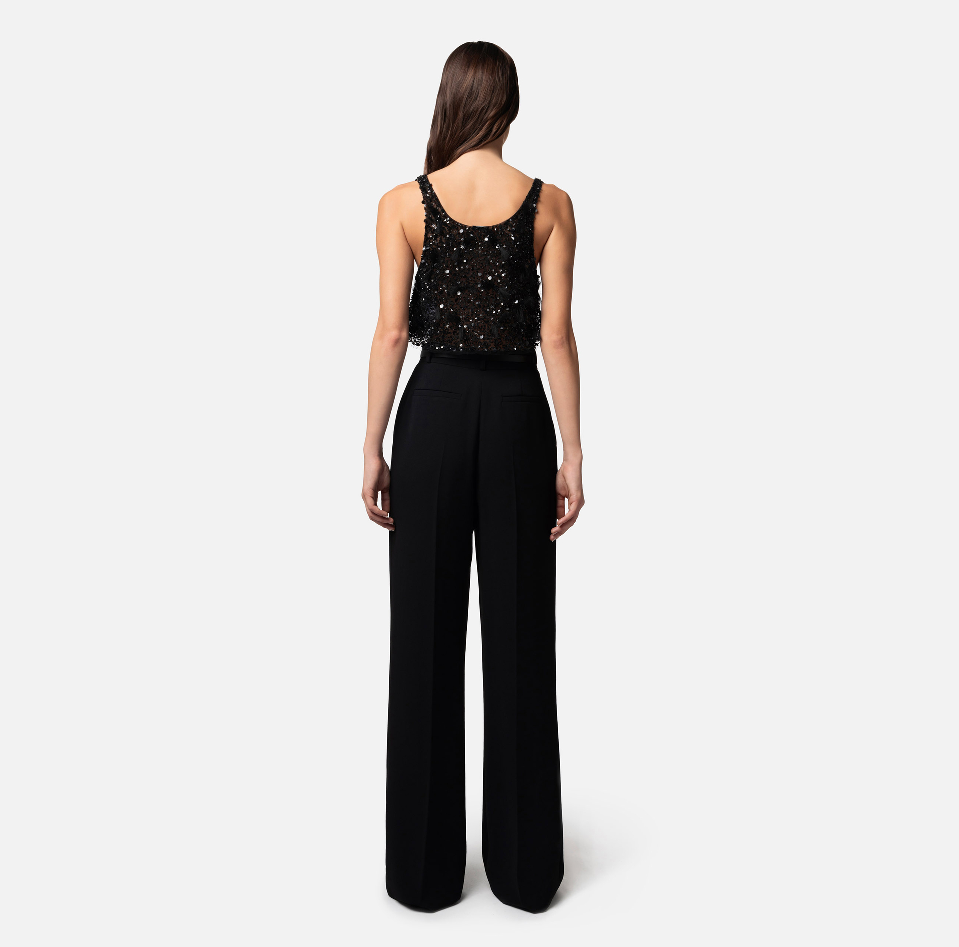 Pantalone dritto in crêpe leggero con moschettone - Elisabetta Franchi® Outlet