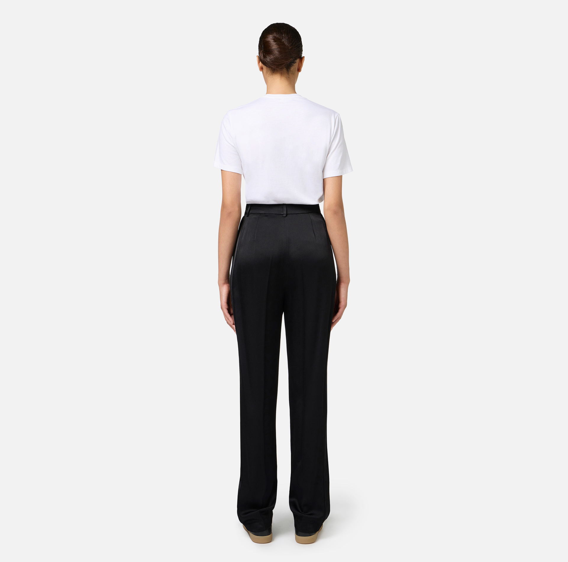 Gerade geschnittene Hose aus Satin mit Galonstreifen aus Satin - Elisabetta Franchi® Outlet