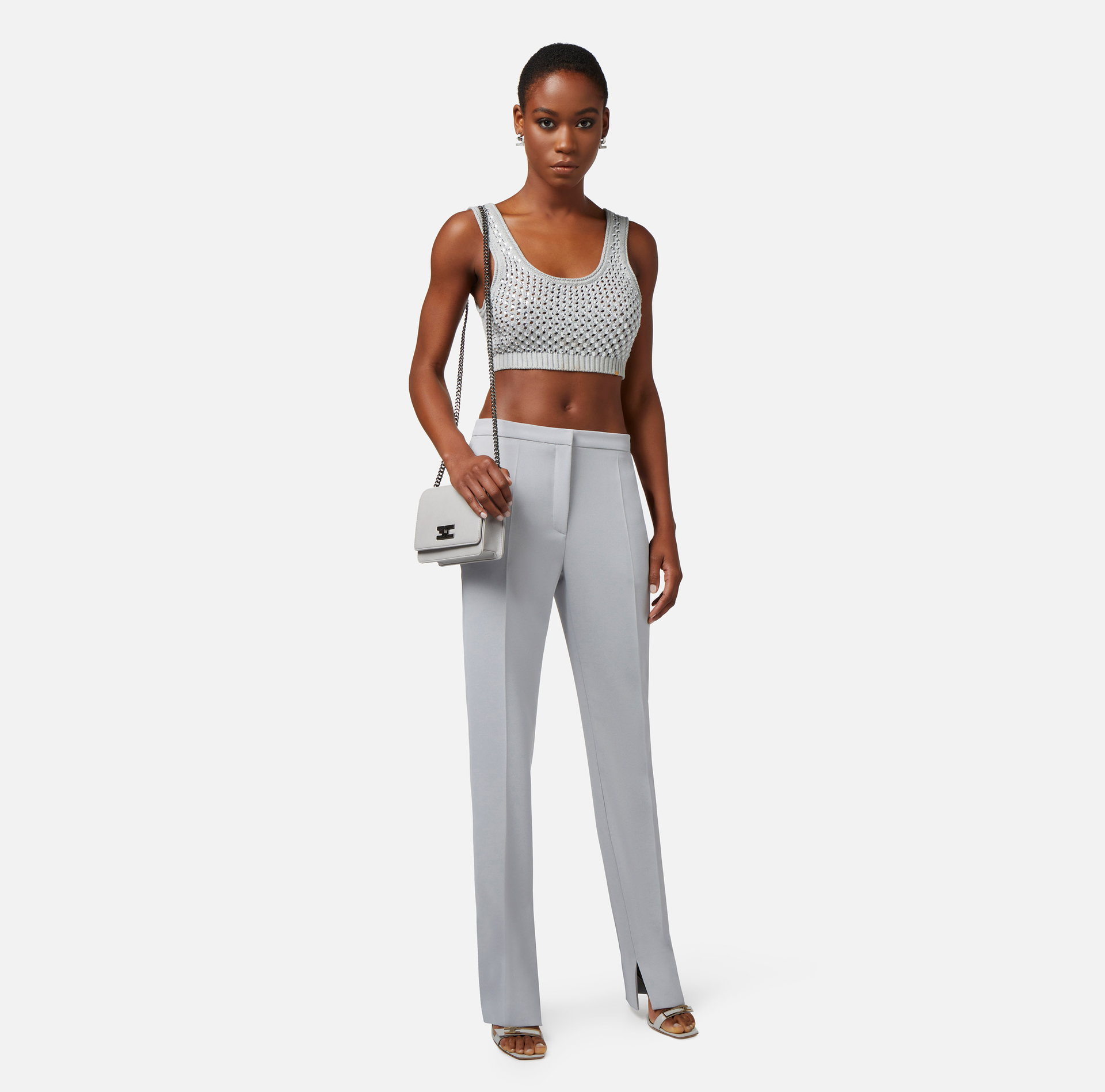 Pantalon droit en crêpe léger avec fentes - Elisabetta Franchi® Outlet
