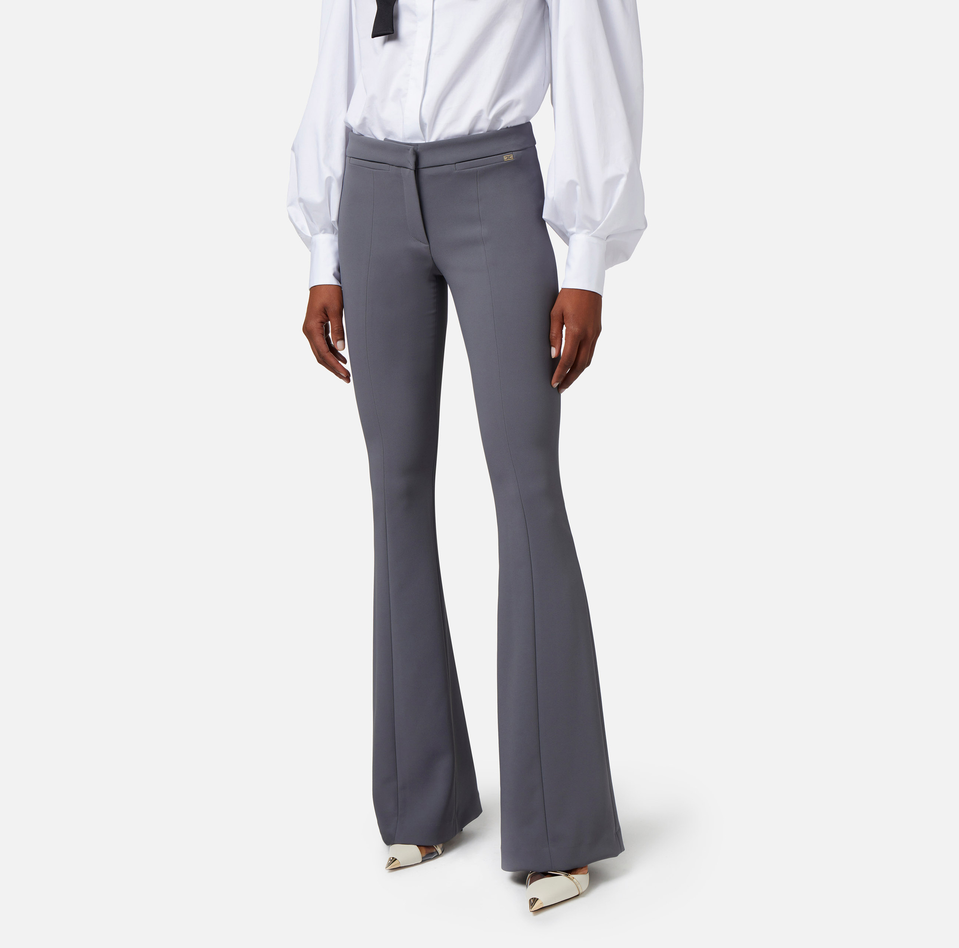 Lightweight crêpe bell-bottom trousers - Elisabetta Franchi® Outlet