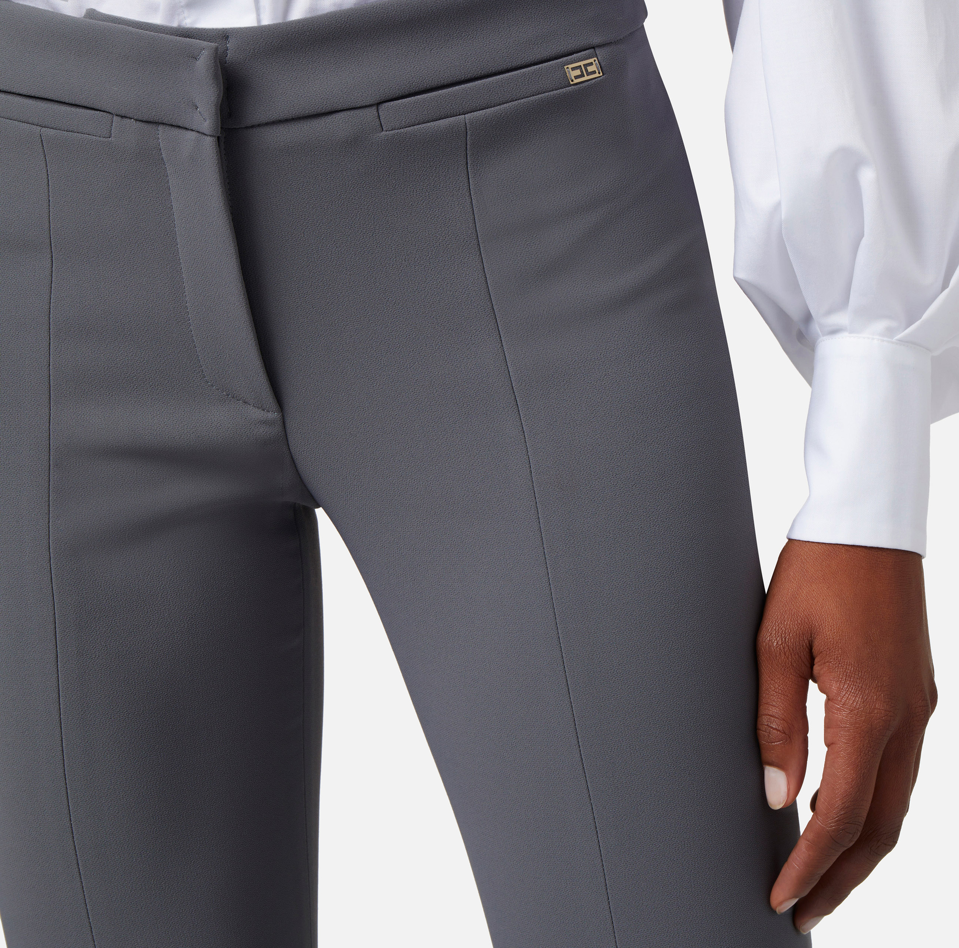 Lightweight crêpe bell-bottom trousers - Elisabetta Franchi® Outlet