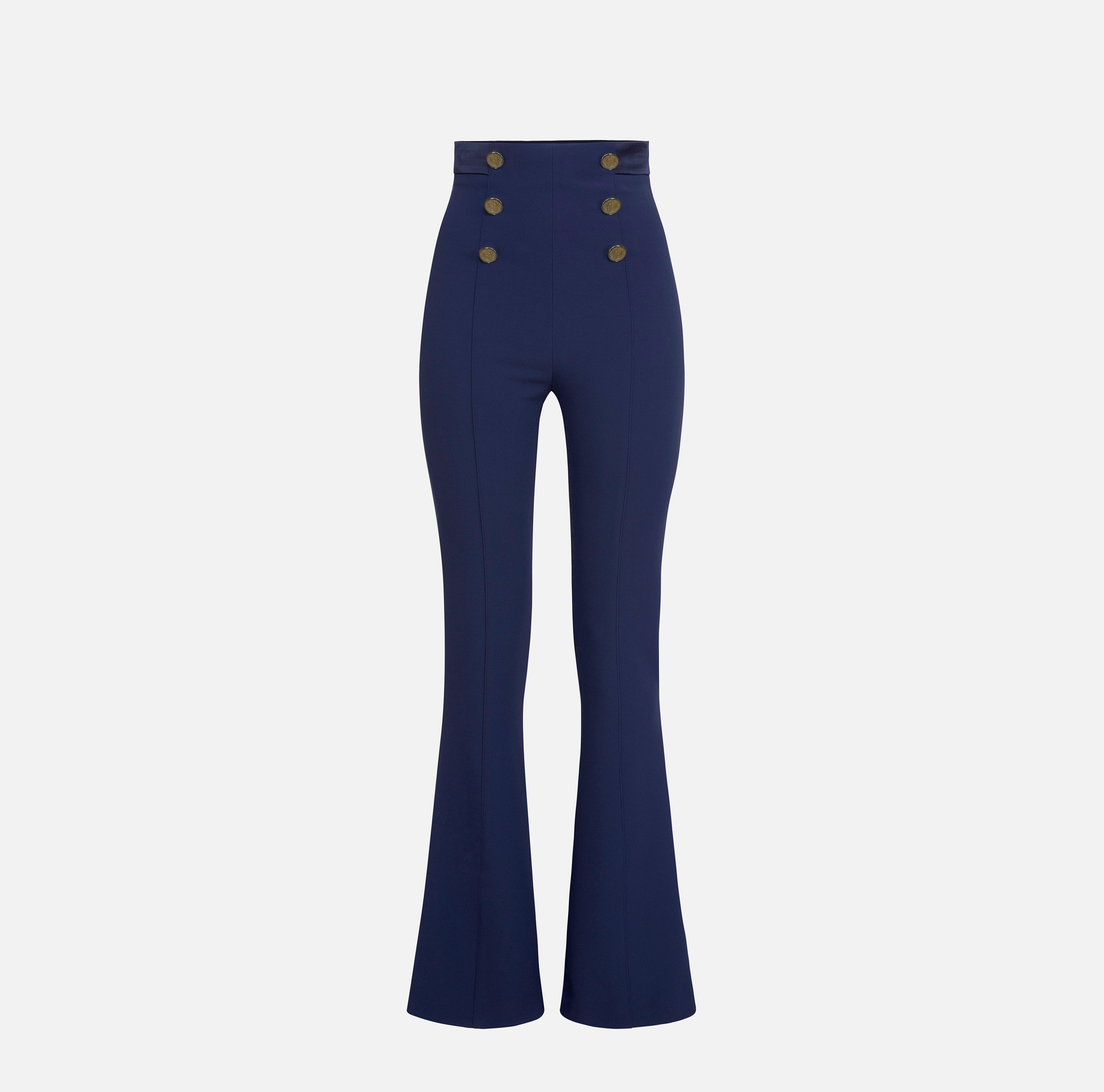 Bell-bottom trousers in crêpe fabric with satin waistband - Elisabetta Franchi® Outlet