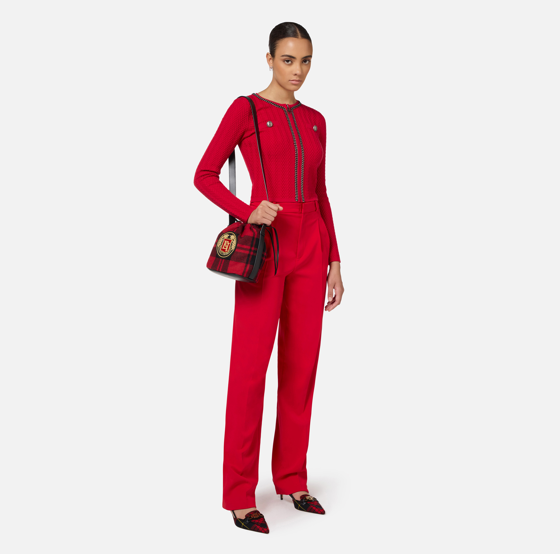 Pantalon en crêpe stretch avec doubles pinces - Elisabetta Franchi® Outlet