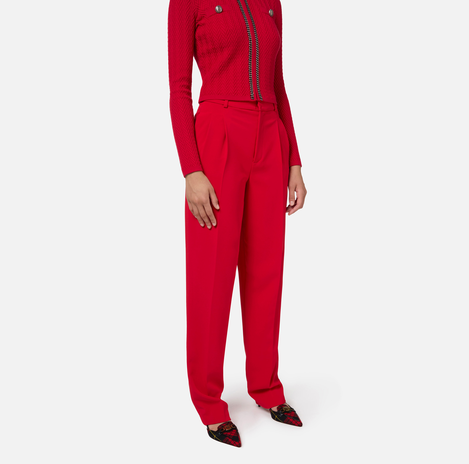 Pantalon en crêpe stretch avec doubles pinces - Elisabetta Franchi® Outlet