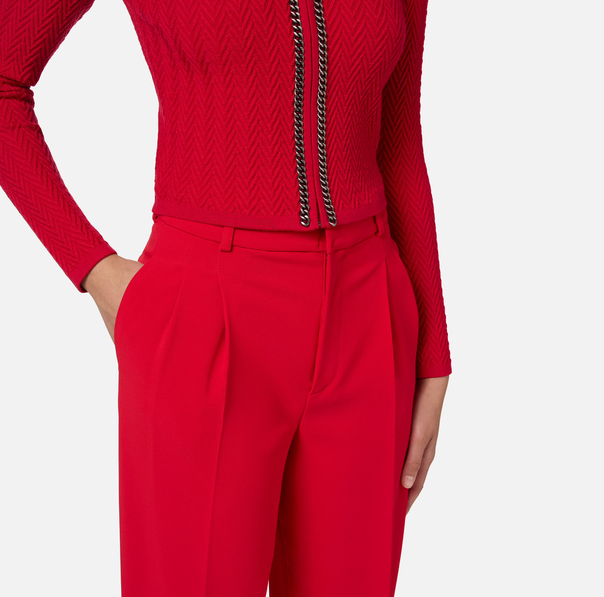 Pantalon en crêpe stretch avec doubles pinces - Elisabetta Franchi® Outlet