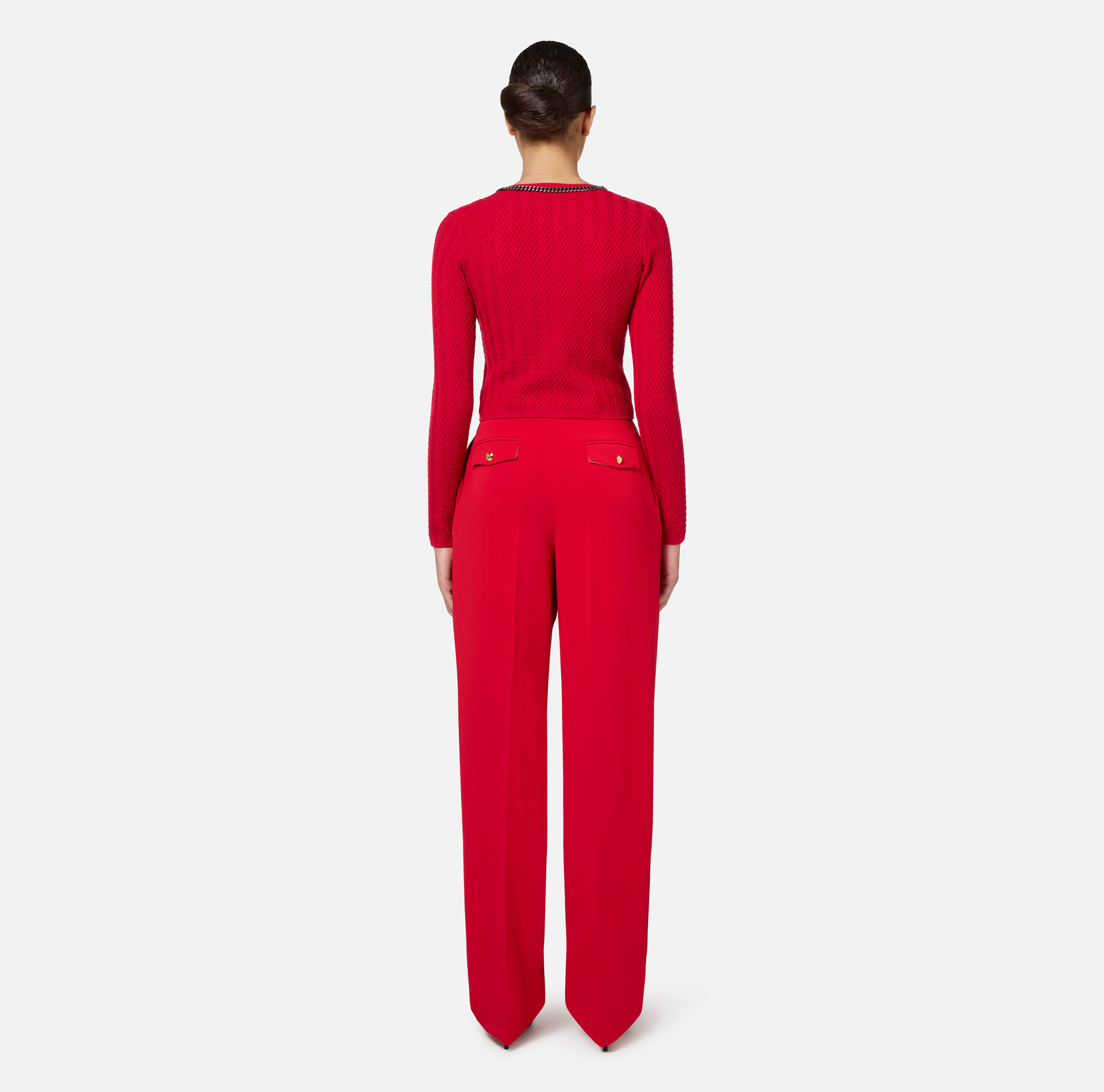 Pantalon en crêpe stretch avec doubles pinces - Elisabetta Franchi® Outlet