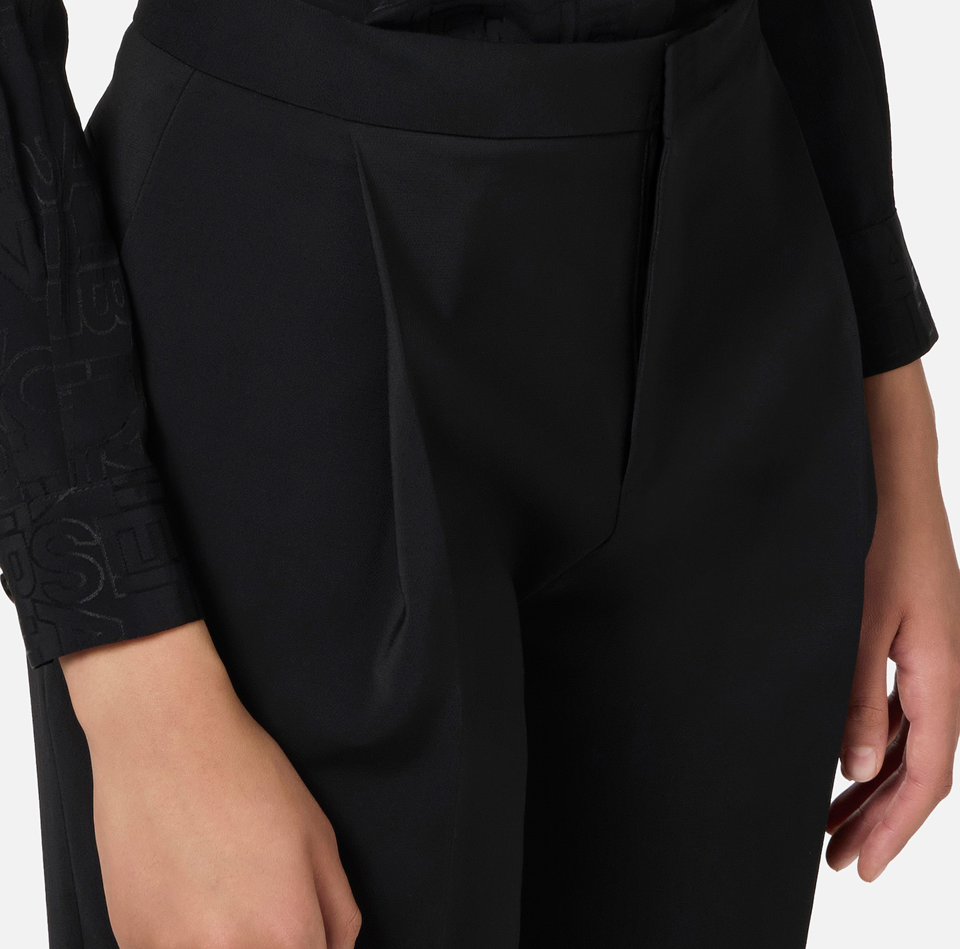 Pantalone cropped in fresco di lana stretch con pinces | Elisabetta Franchi® Outlet