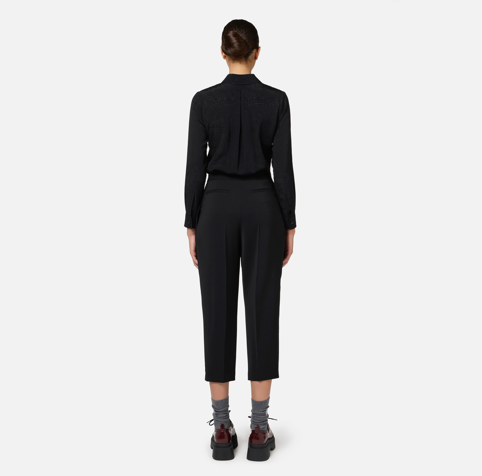 Pantalone cropped in fresco di lana stretch con pinces - Elisabetta Franchi® Outlet