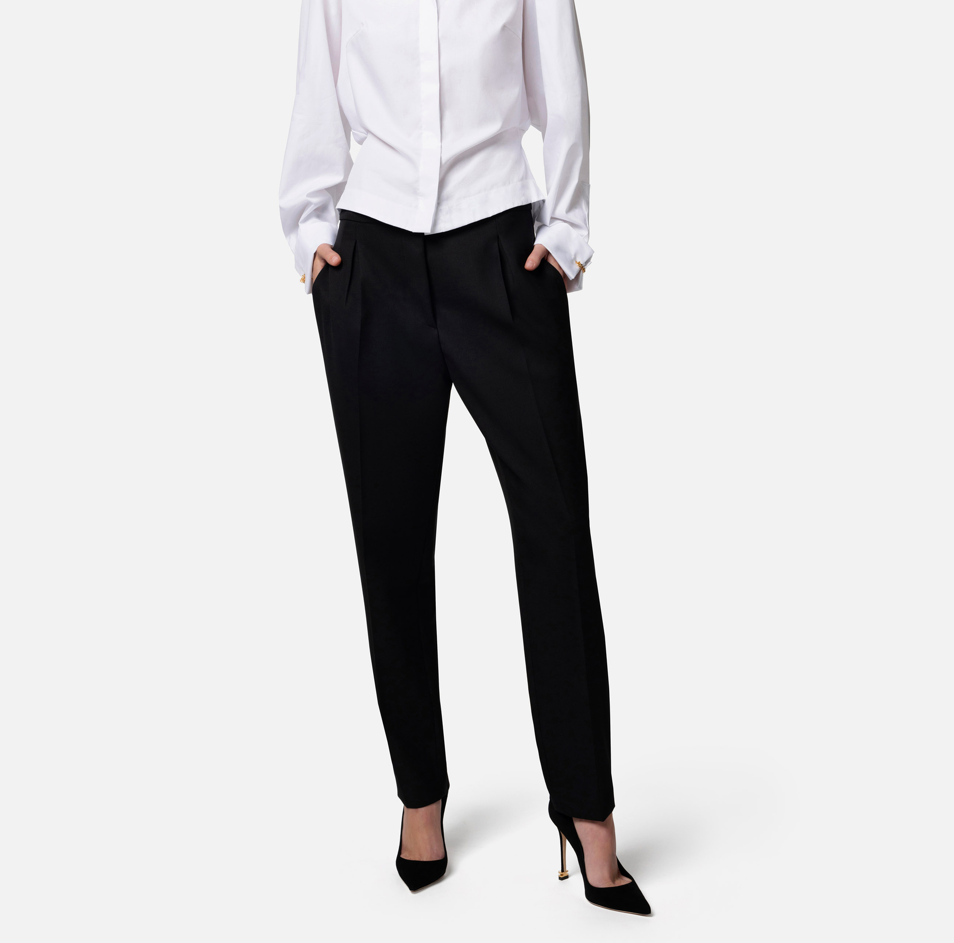 Straight trousers in cool wool with darts | Elisabetta Franchi® Outlet
