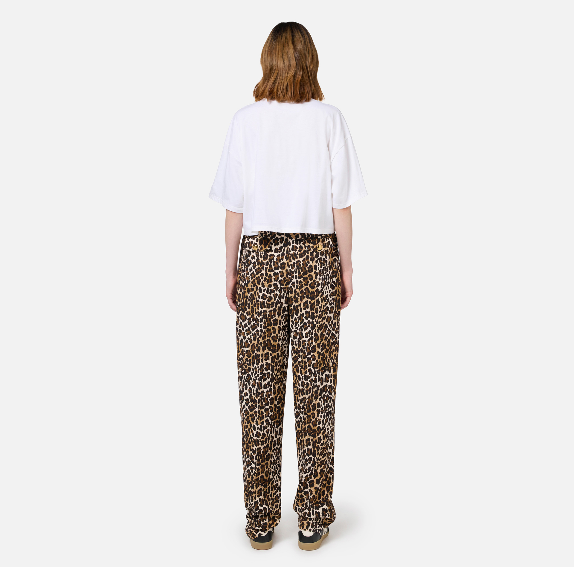 Straight trousers in animalier crêpe fabric with double darts - Elisabetta Franchi® Outlet