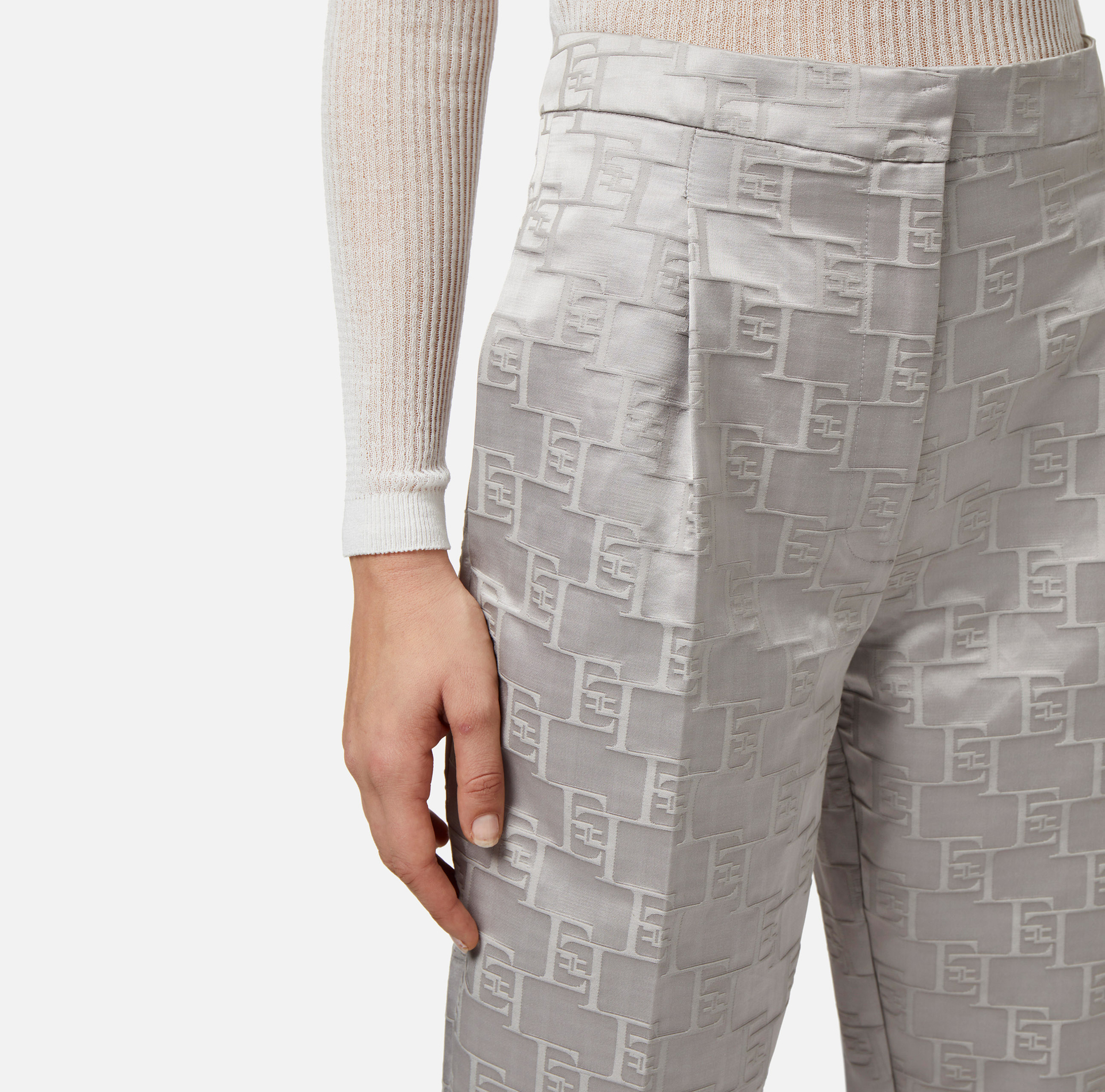 Pantalón recto de raso jacquard con pinzas - Elisabetta Franchi® Outlet