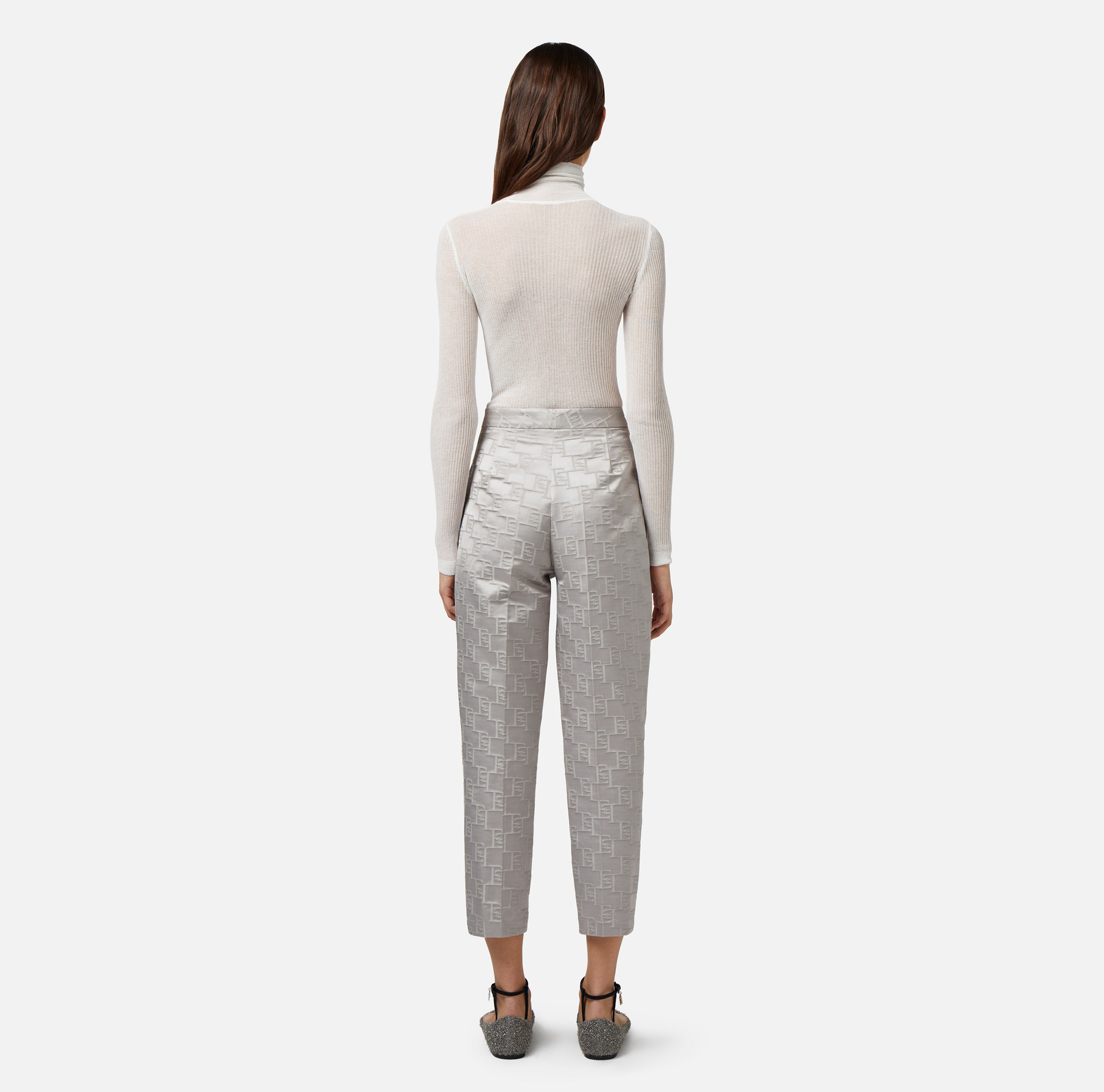 Pantalón recto de raso jacquard con pinzas - Elisabetta Franchi® Outlet