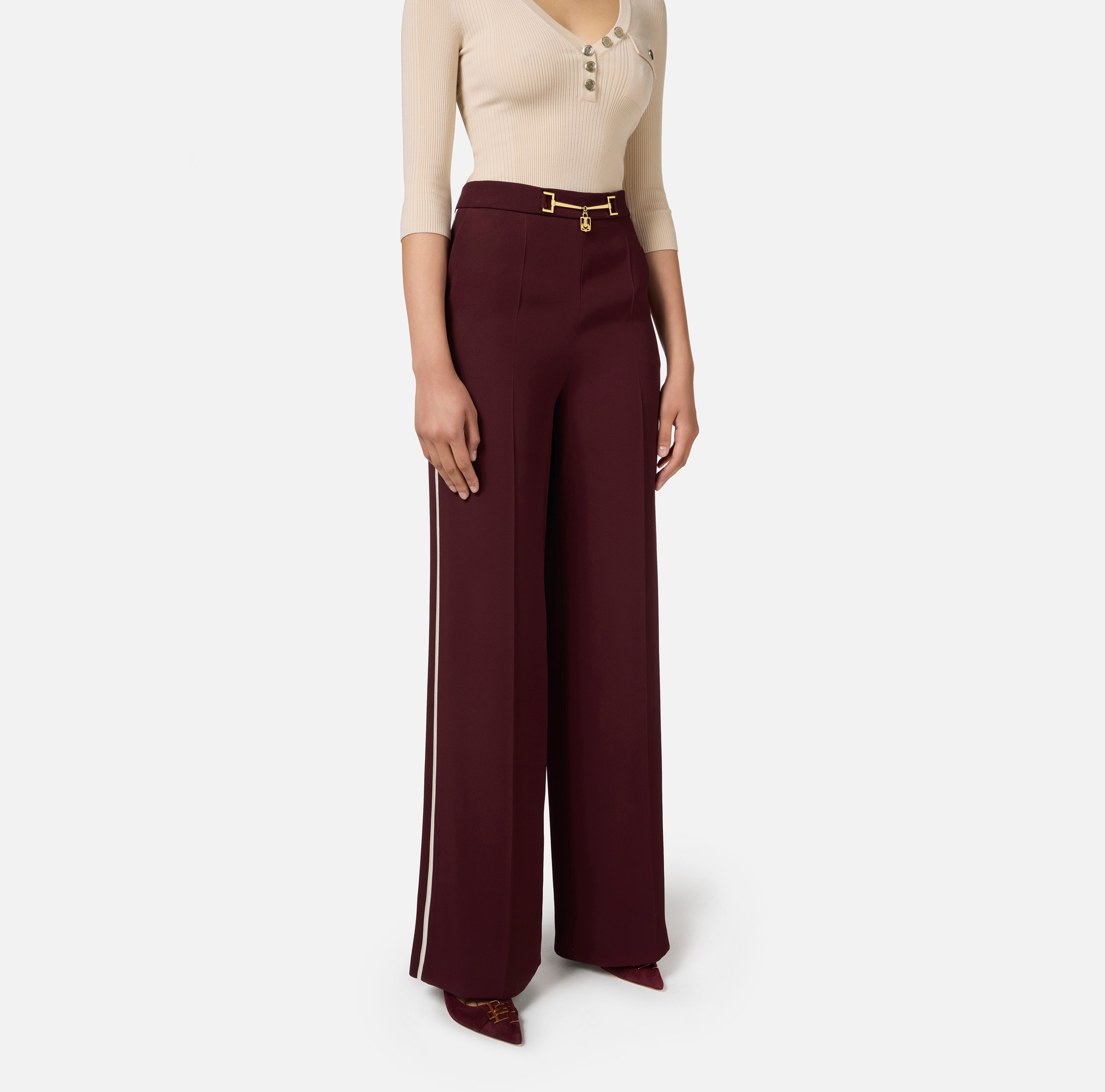 Palazzo-Hose aus Satin mit Horsebit - Elisabetta Franchi® Outlet