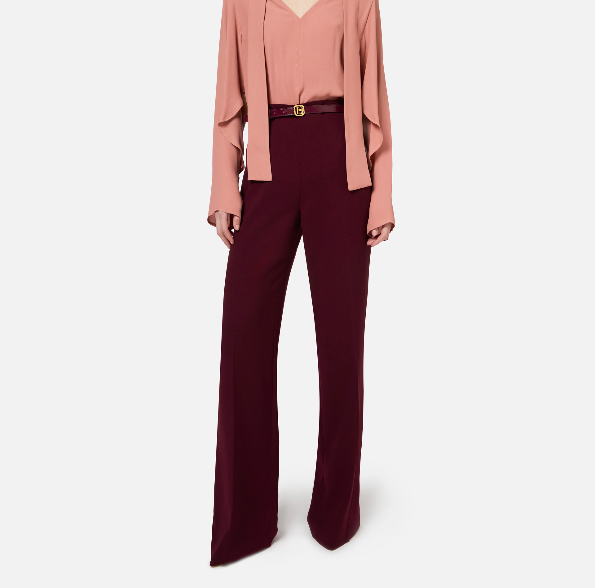 Palazzo-Hose aus Satin mit Gürtel - Elisabetta Franchi® Outlet
