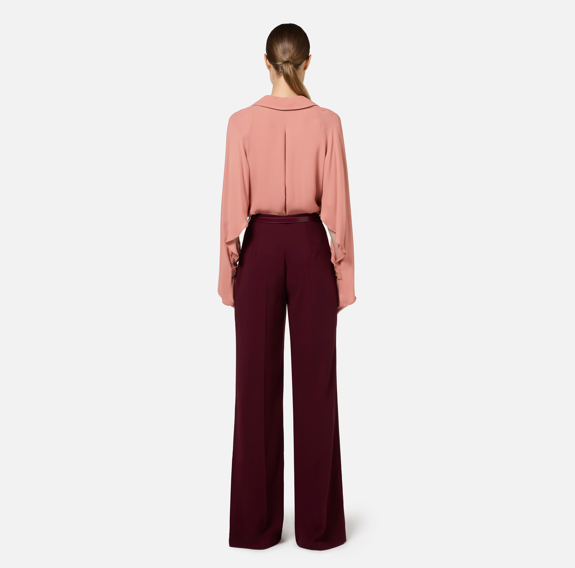 Palazzo-Hose aus Satin mit Gürtel - Elisabetta Franchi® Outlet