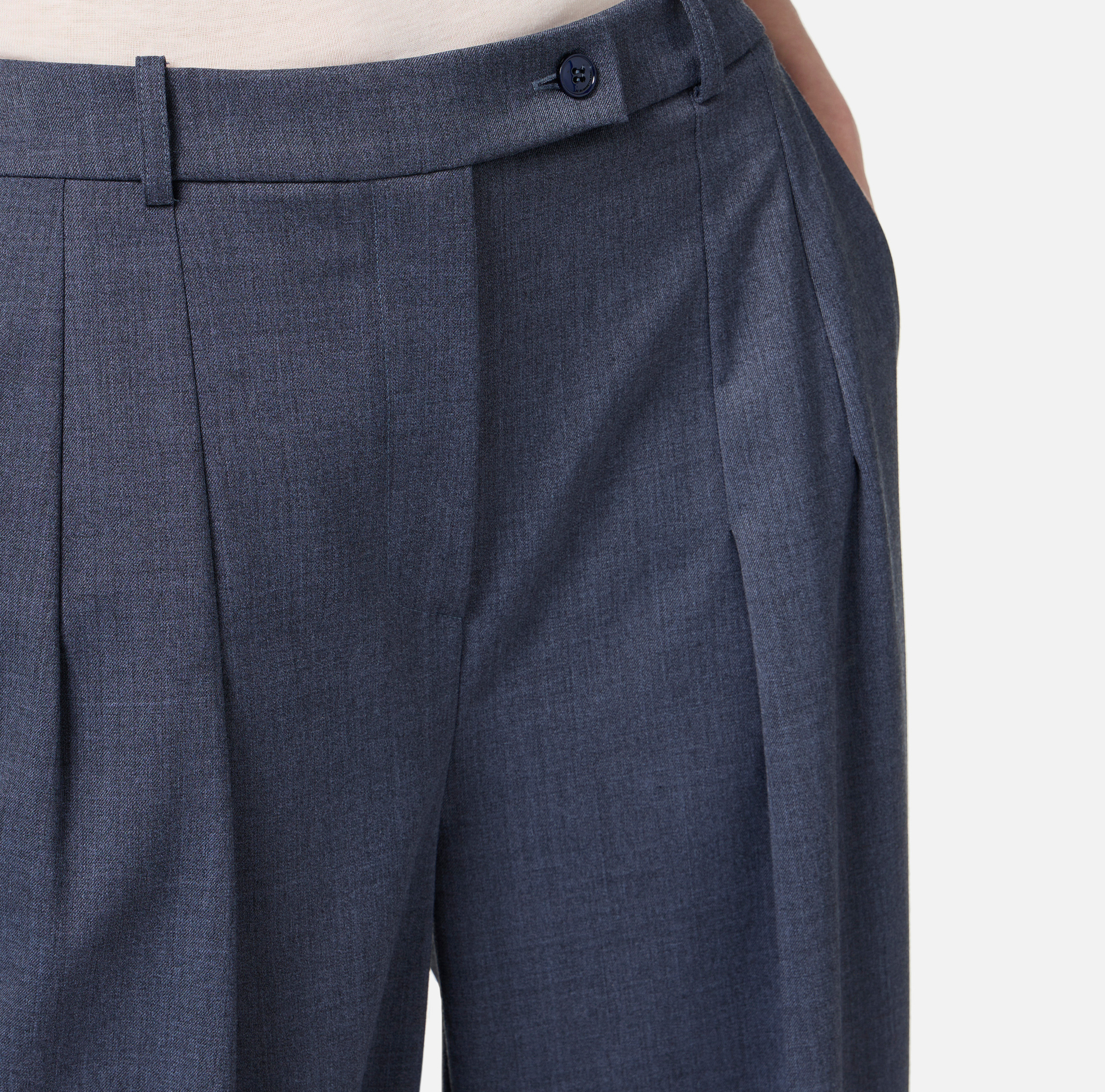 Pantalon droit en laine mélangée froide avec doubles plis - Elisabetta Franchi® Outlet