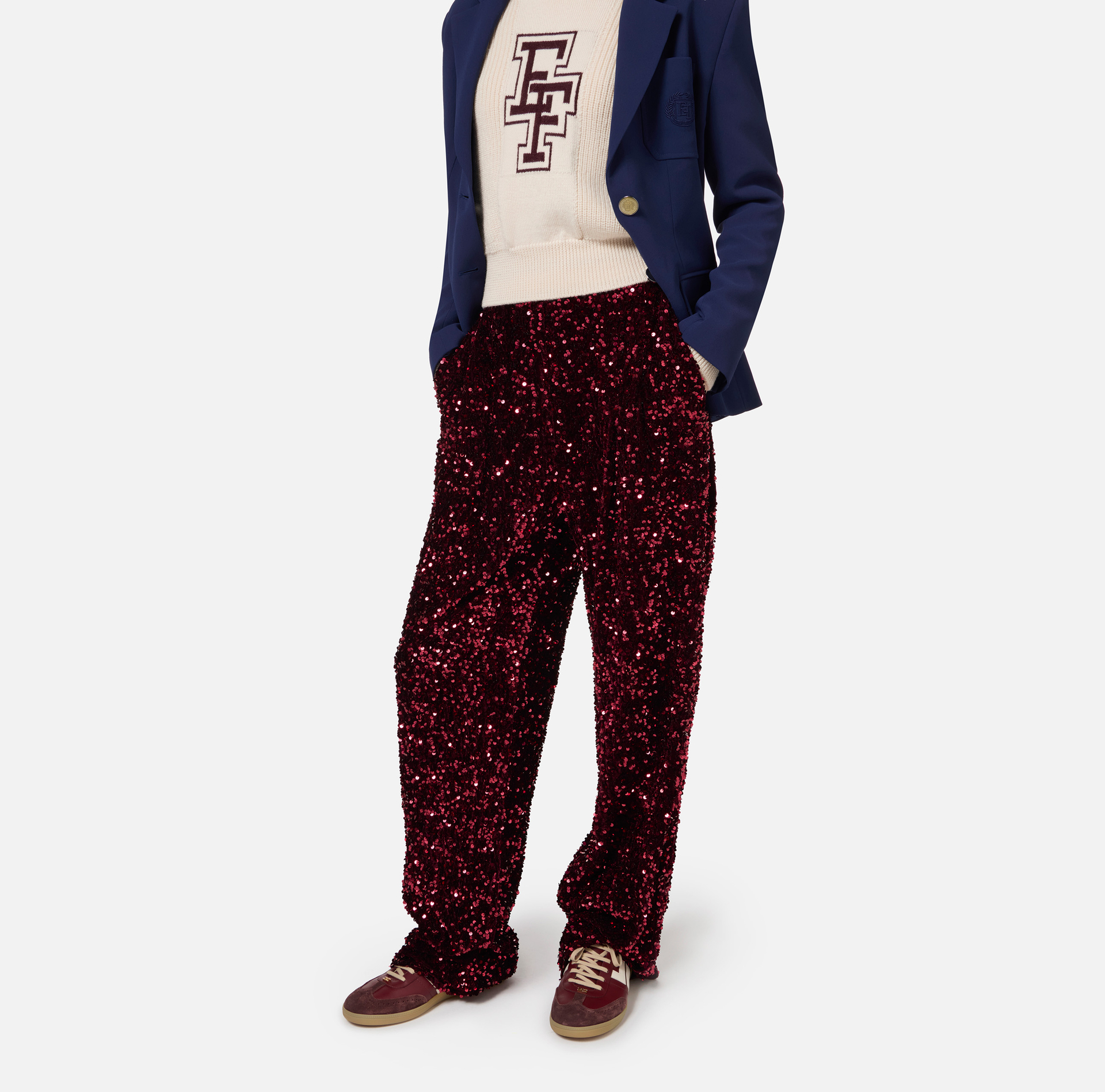 Hose aus Chenille mit Pailletten-Stickerei - Elisabetta Franchi® Outlet