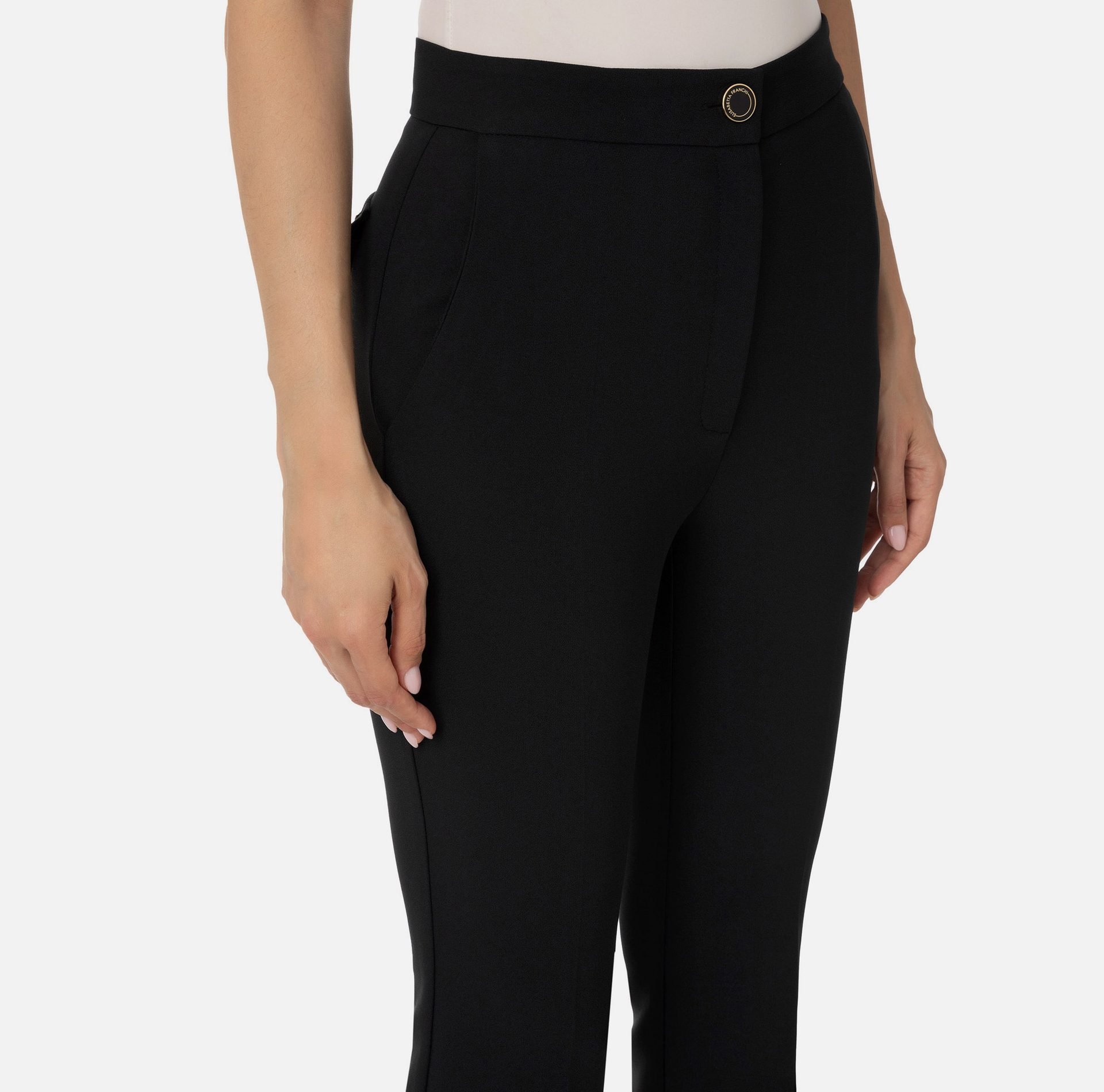 Slim fit trousers in double layer stretch crêpe - Elisabetta Franchi® Outlet