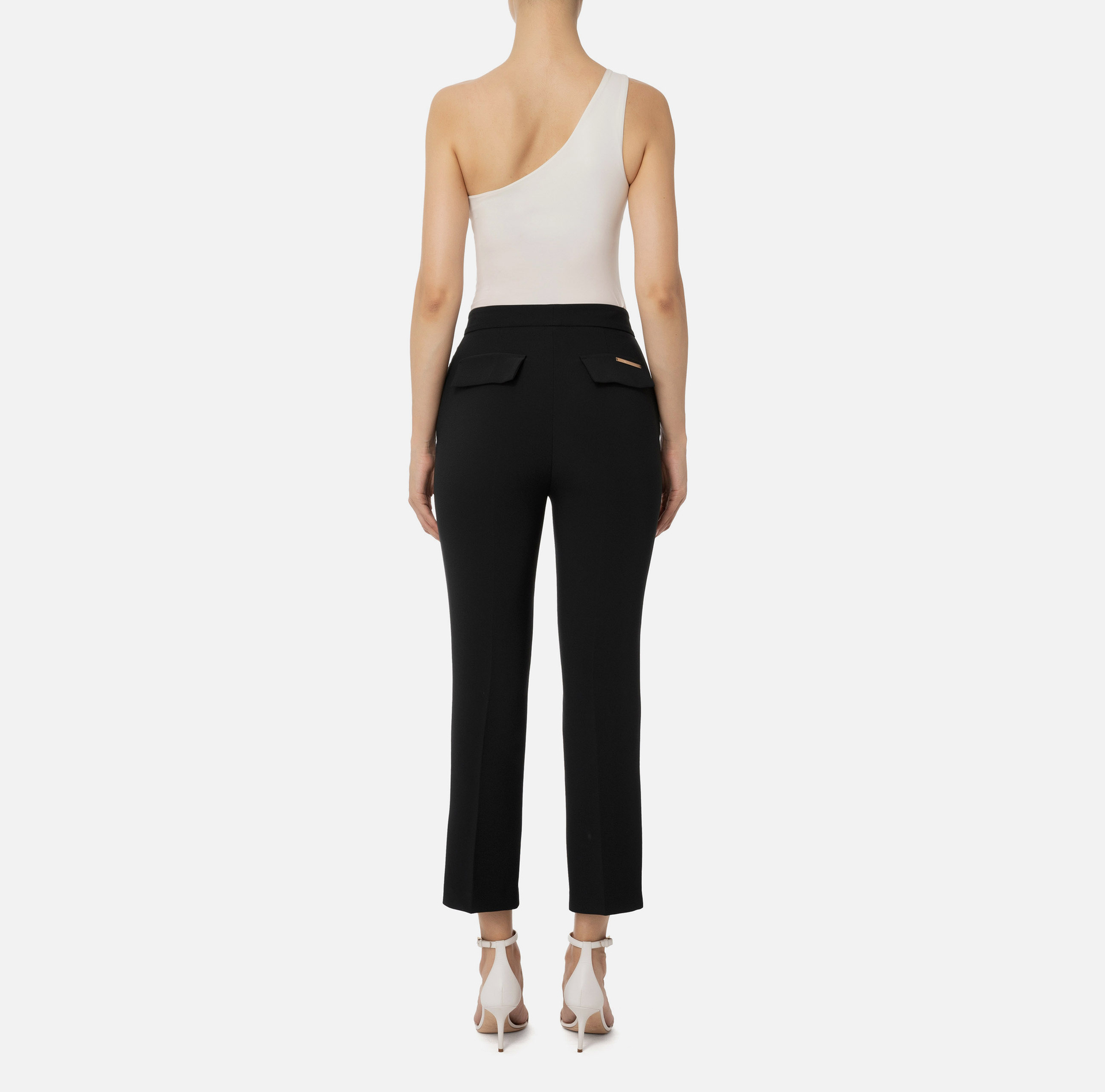 Slim fit trousers in double layer stretch crêpe - Elisabetta Franchi® Outlet