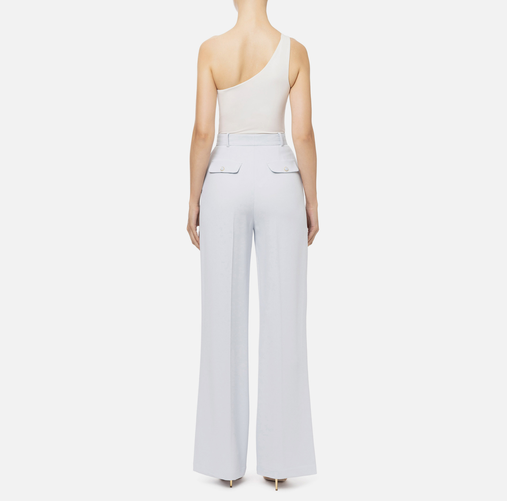 Straight trousers in woven crêpe fabric with darts - Elisabetta Franchi® Outlet