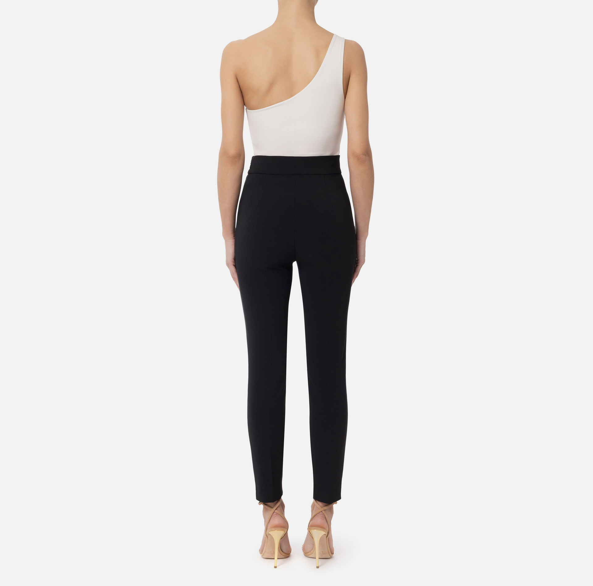 Straight stretch crepe pants with logo rivet - Elisabetta Franchi® Outlet