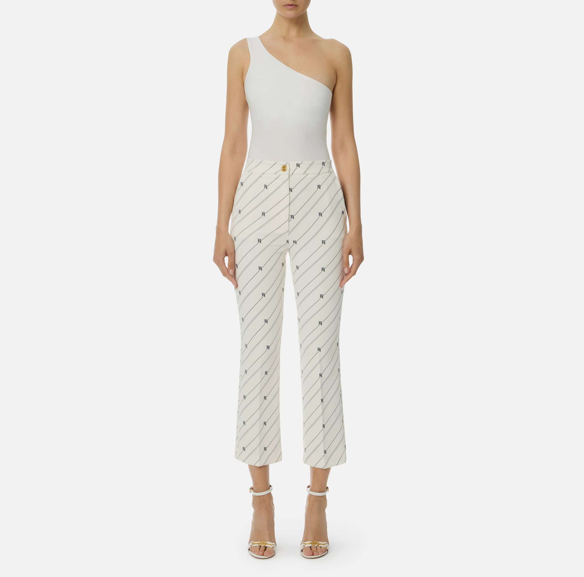Stretch-Crêpe-Hose mit Logodruck | Elisabetta Franchi® Outlet