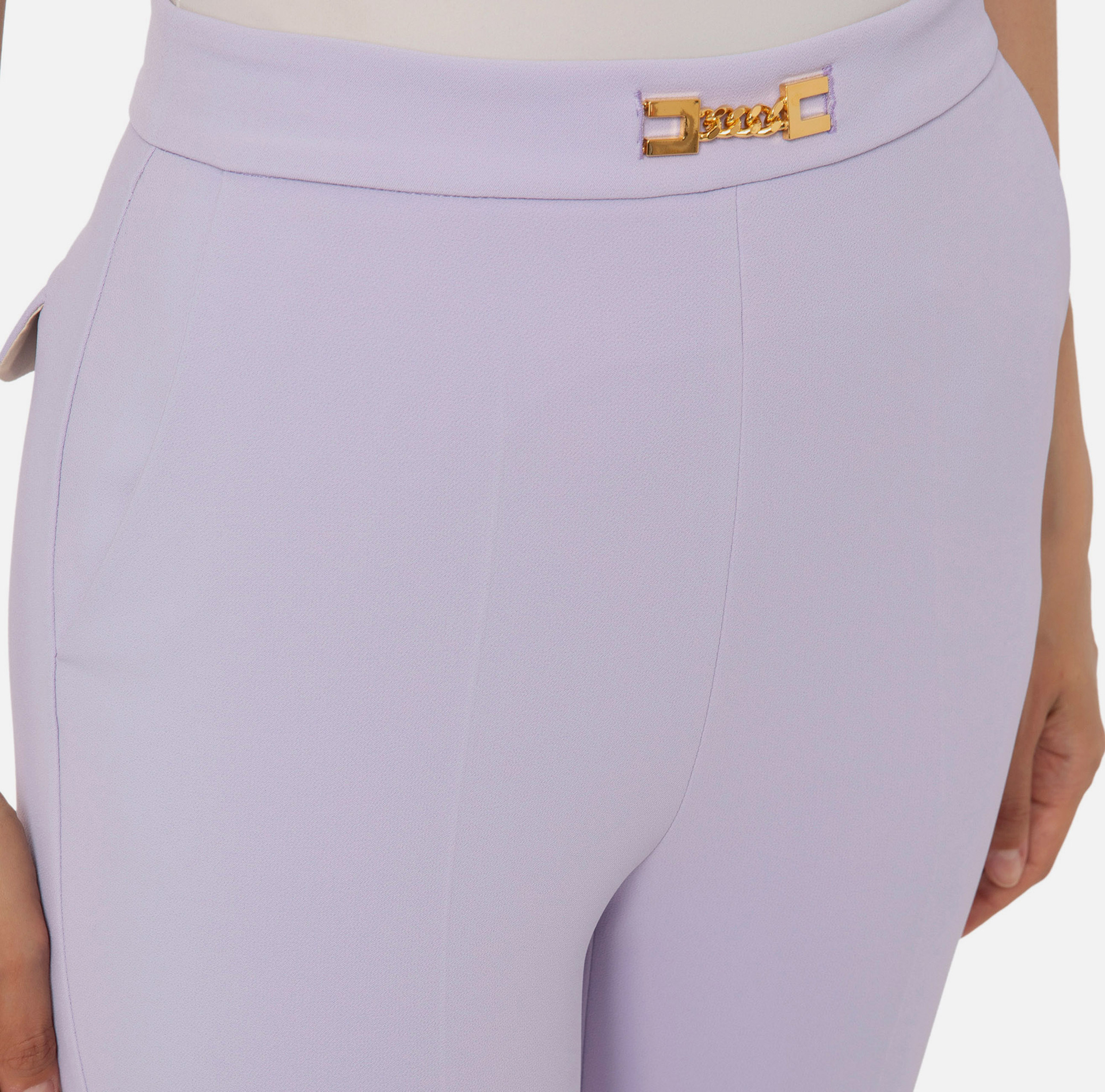 Trousers with straight leg and logoed belt - Elisabetta Franchi® Outlet
